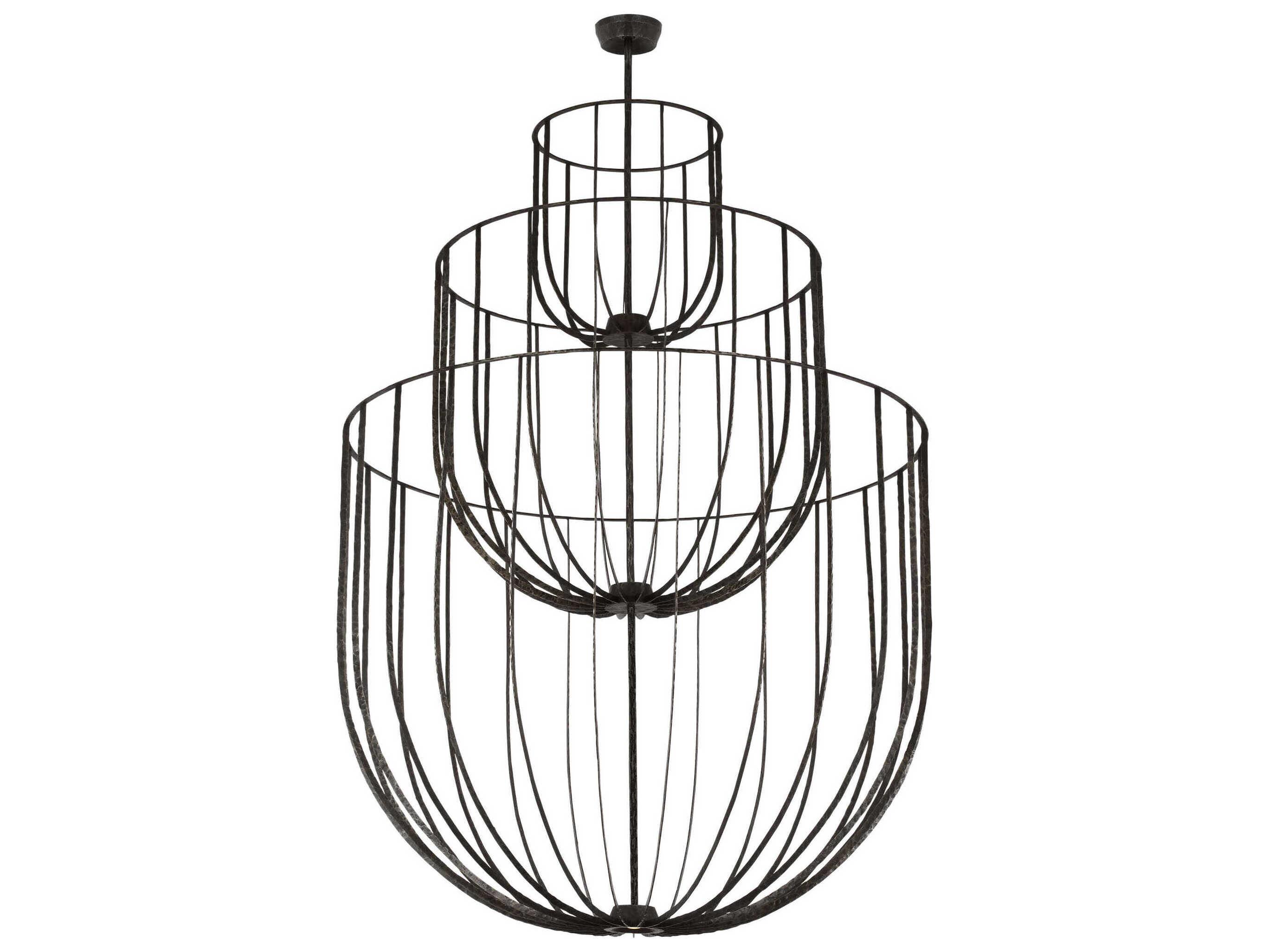 Visual Comfort Modern Sanchi 4-Light Aged Iron Gray Tiered Chandelier