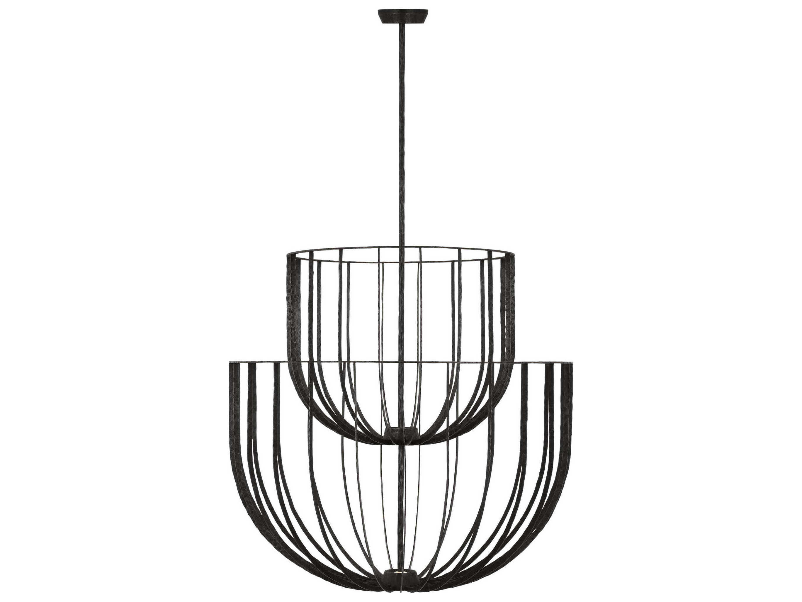 Visual Comfort Modern Sanchi 3-Light Aged Iron Gray Tiered Chandelier