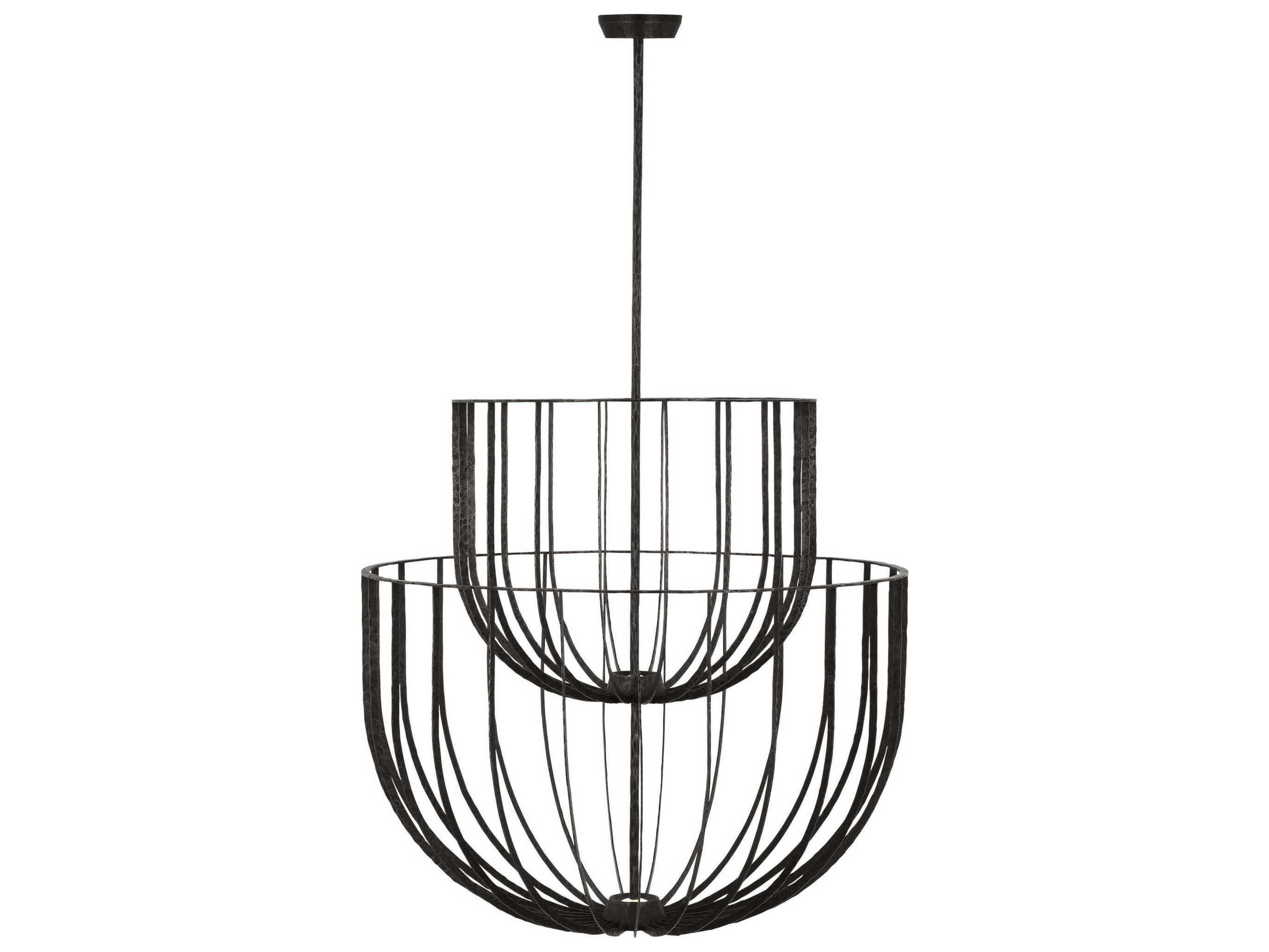 Visual Comfort Modern Sanchi 3-Light Aged Iron Gray Tiered Chandelier