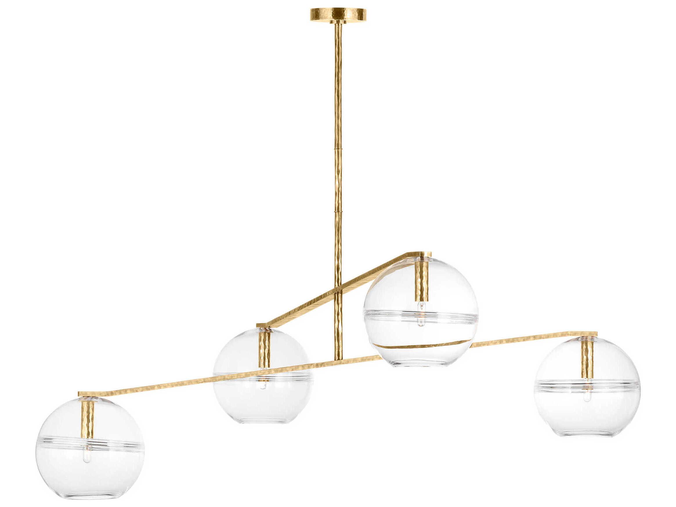 Visual Comfort Modern Lowing 4-Light Polished Antique Brass Globe Tiered Chandelier