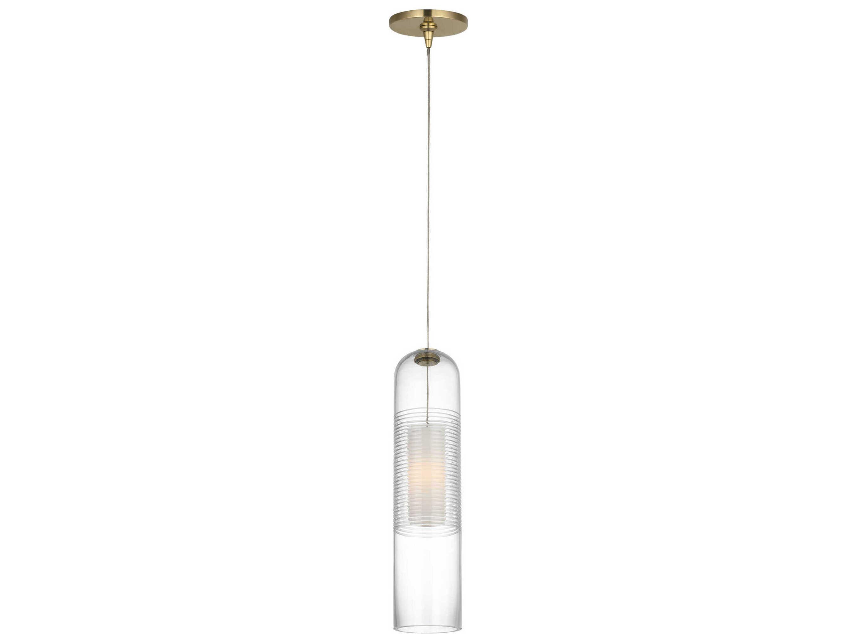 Visual Comfort Modern Leano 1-Light Brass Cylinder Mini Pendant