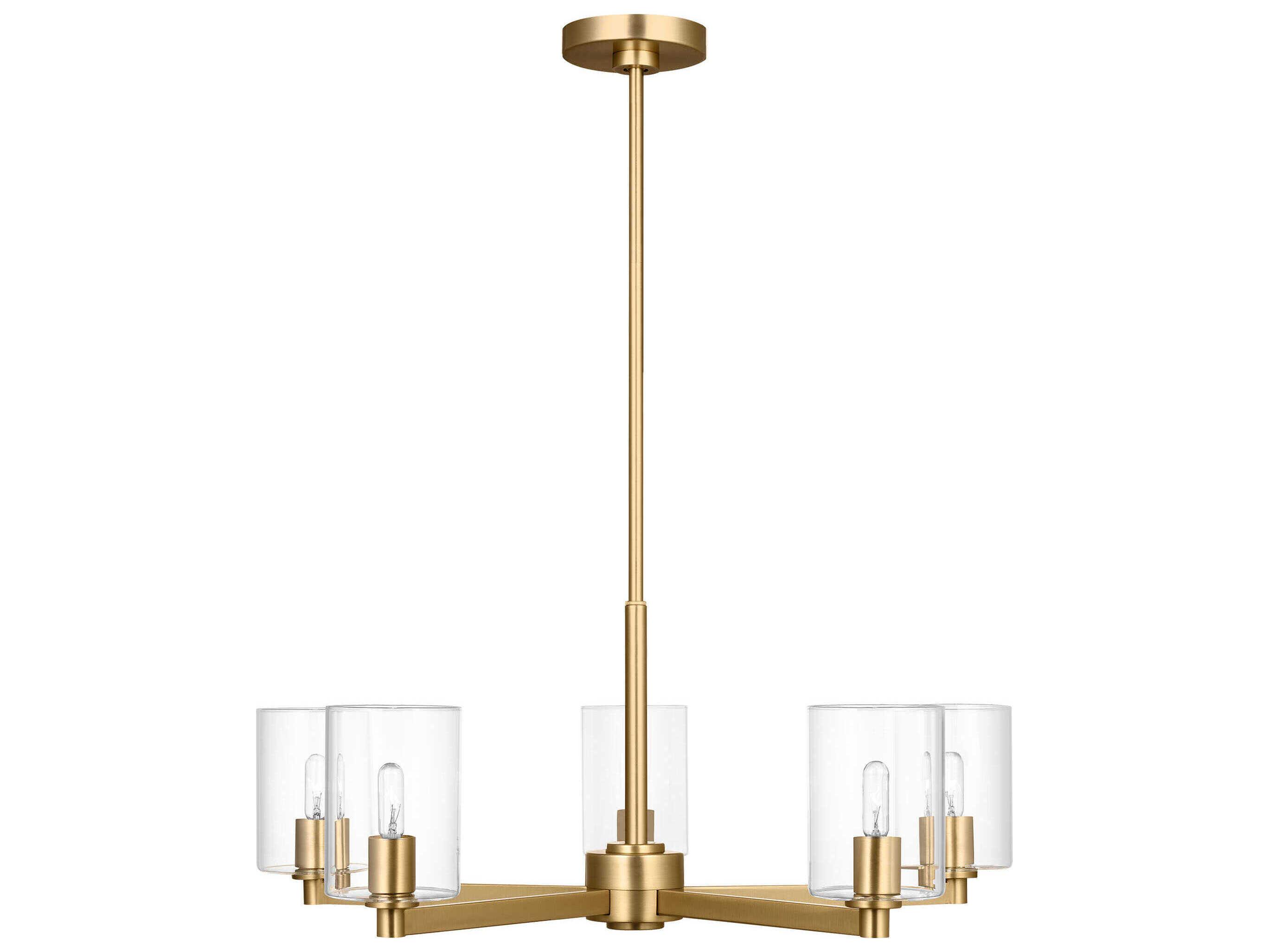 Visual Comfort Studio Fullton 5-Light Satin Brass Candelabra Cylinder Chandelier