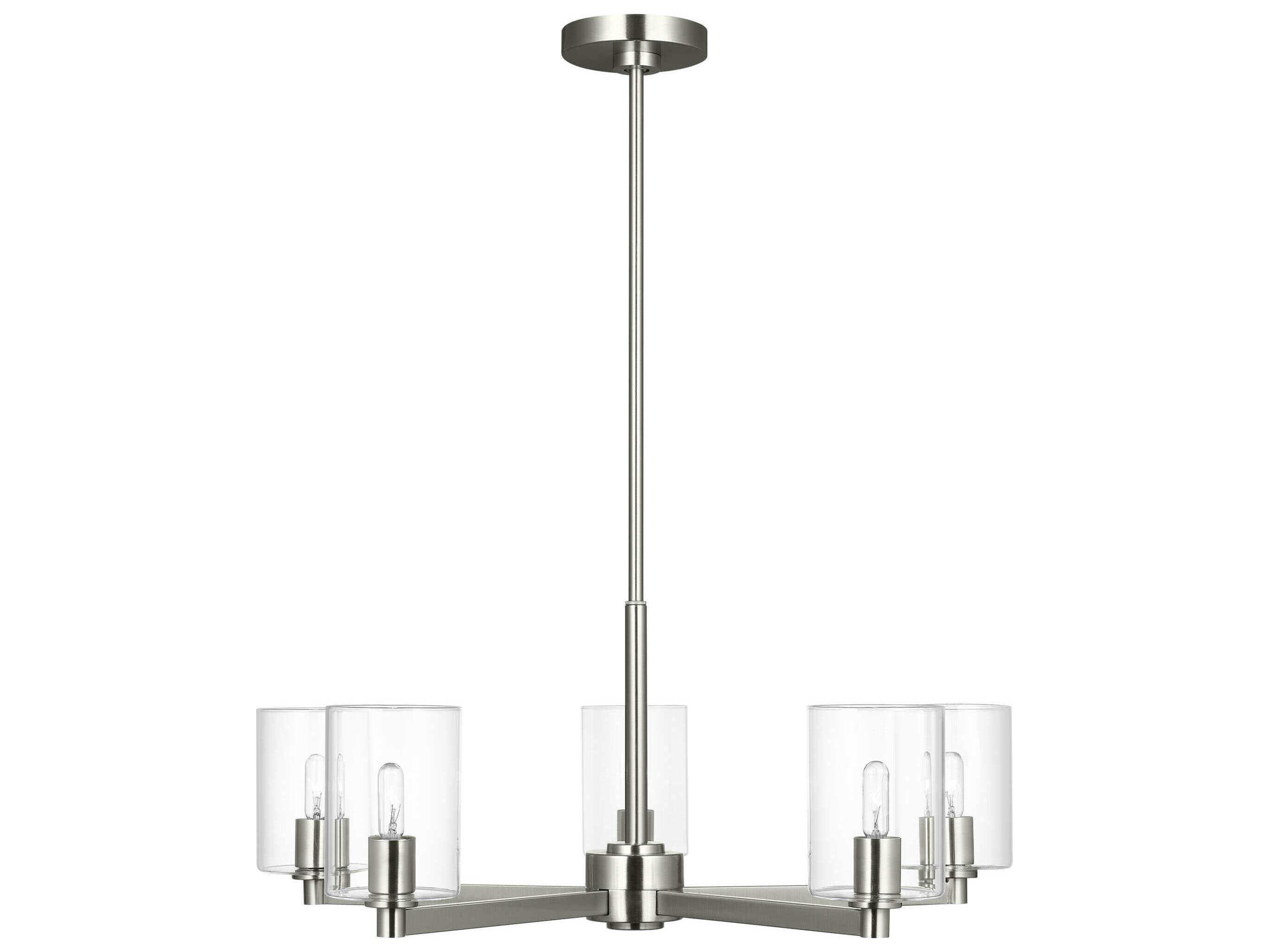 Visual Comfort Studio Fullton 5-Light Brushed Nickel Candelabra Cylinder Chandelier