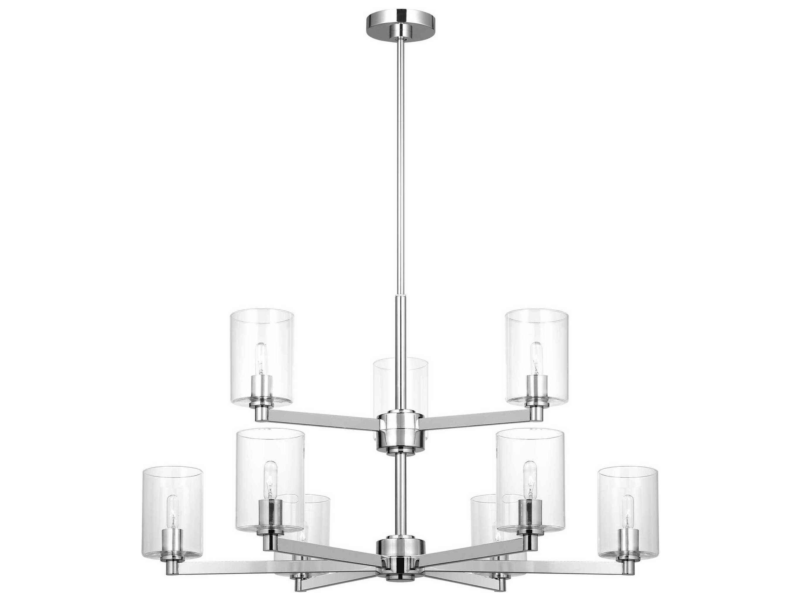 Visual Comfort Studio Fullton 9-Light Chrome Candelabra Cylinder Chandelier