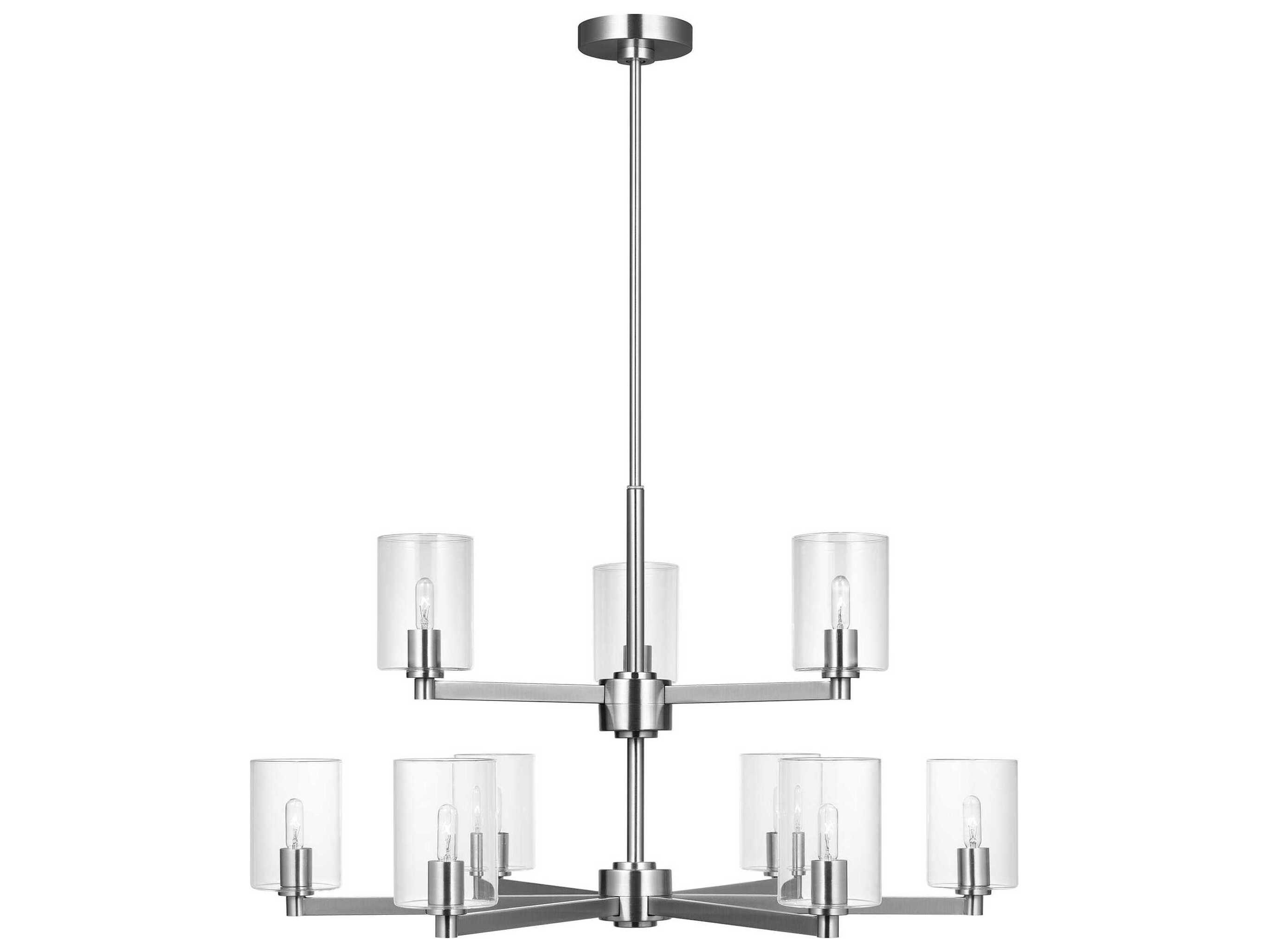 Visual Comfort Studio Fullton 9-Light Chrome Candelabra Cylinder Chandelier