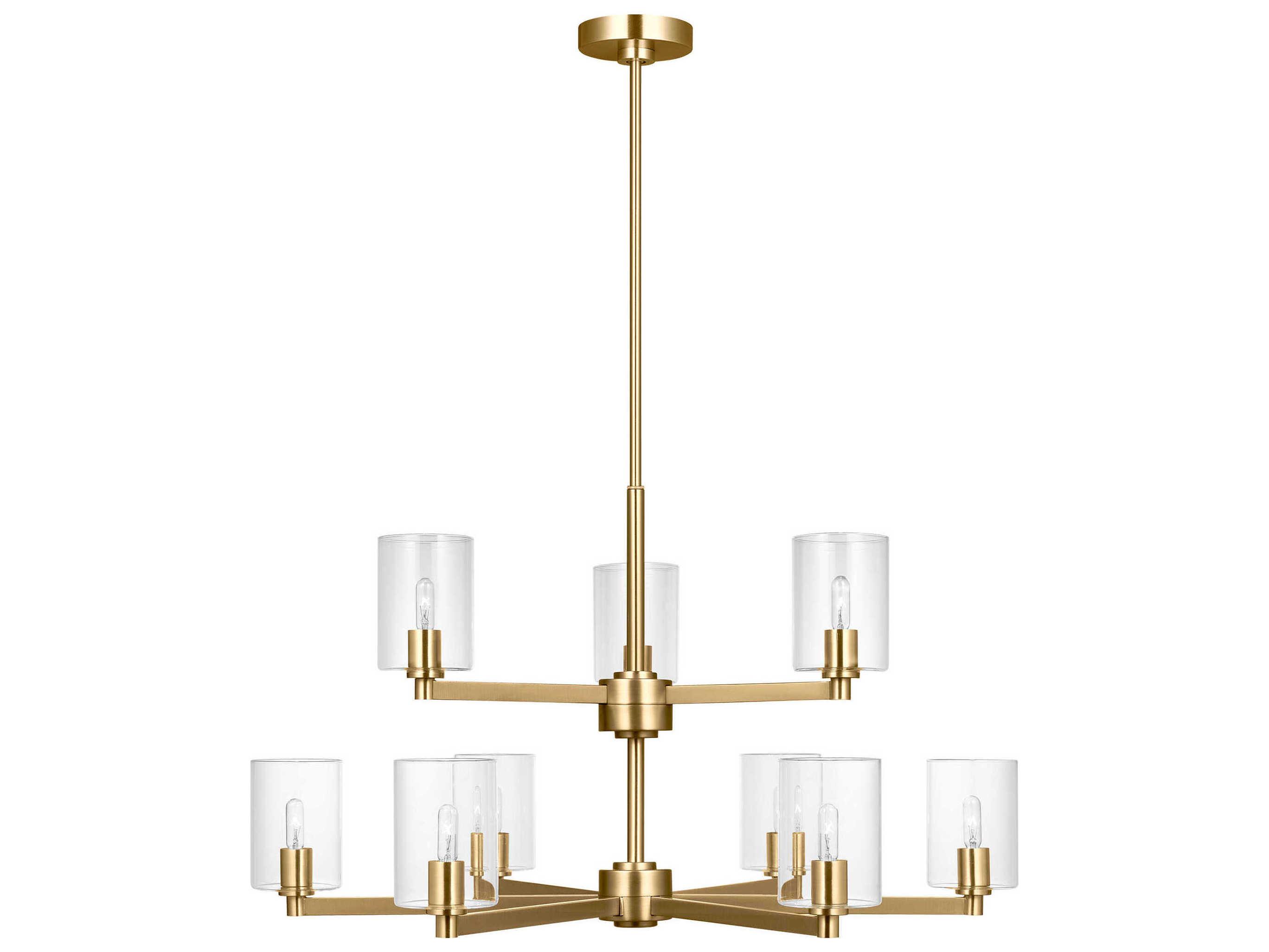 Visual Comfort Studio Fullton 9-Light Satin Brass Candelabra Cylinder Chandelier