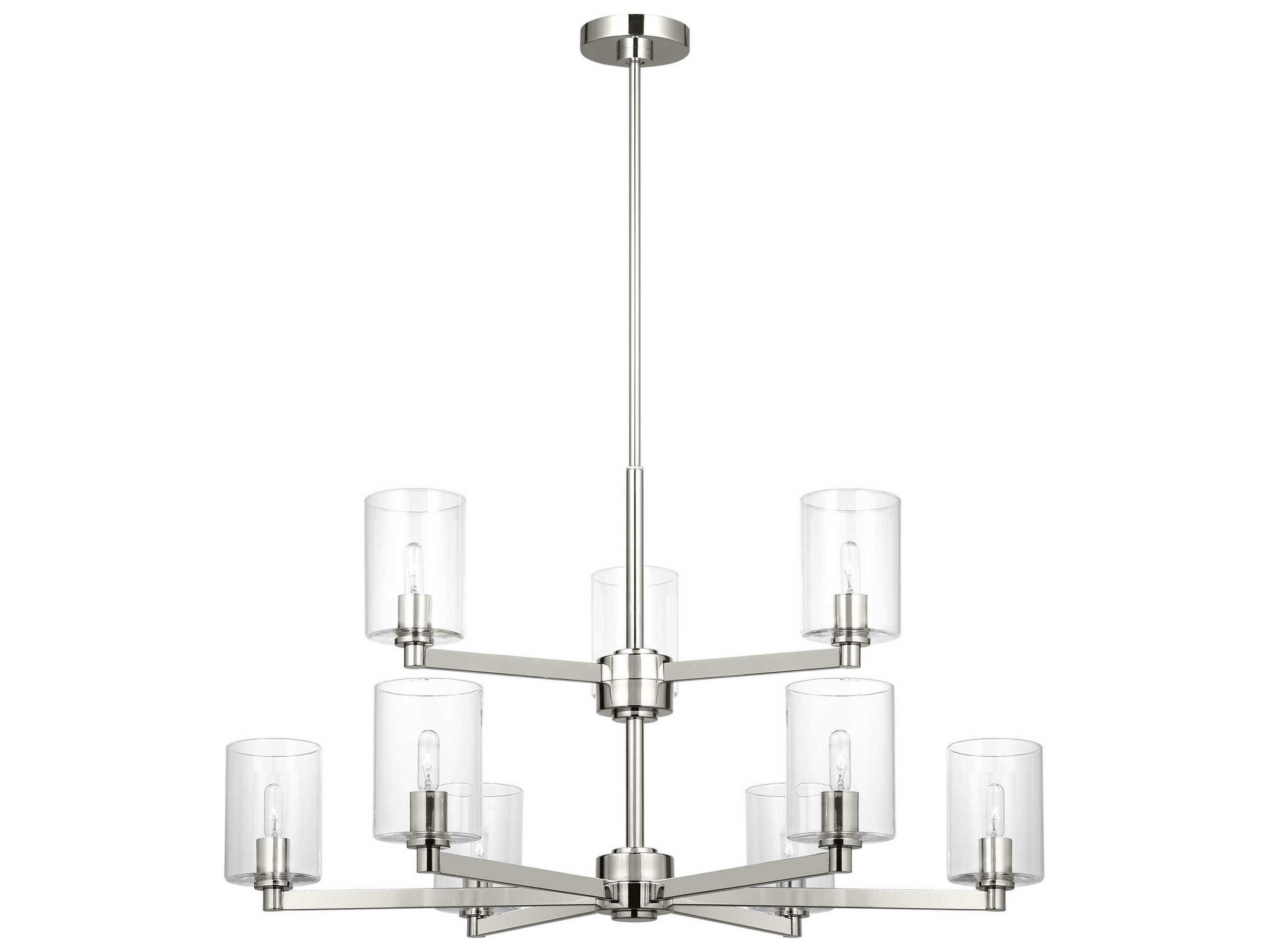 Visual Comfort Studio Fullton 9-Light Brushed Nickel Candelabra Cylinder Chandelier