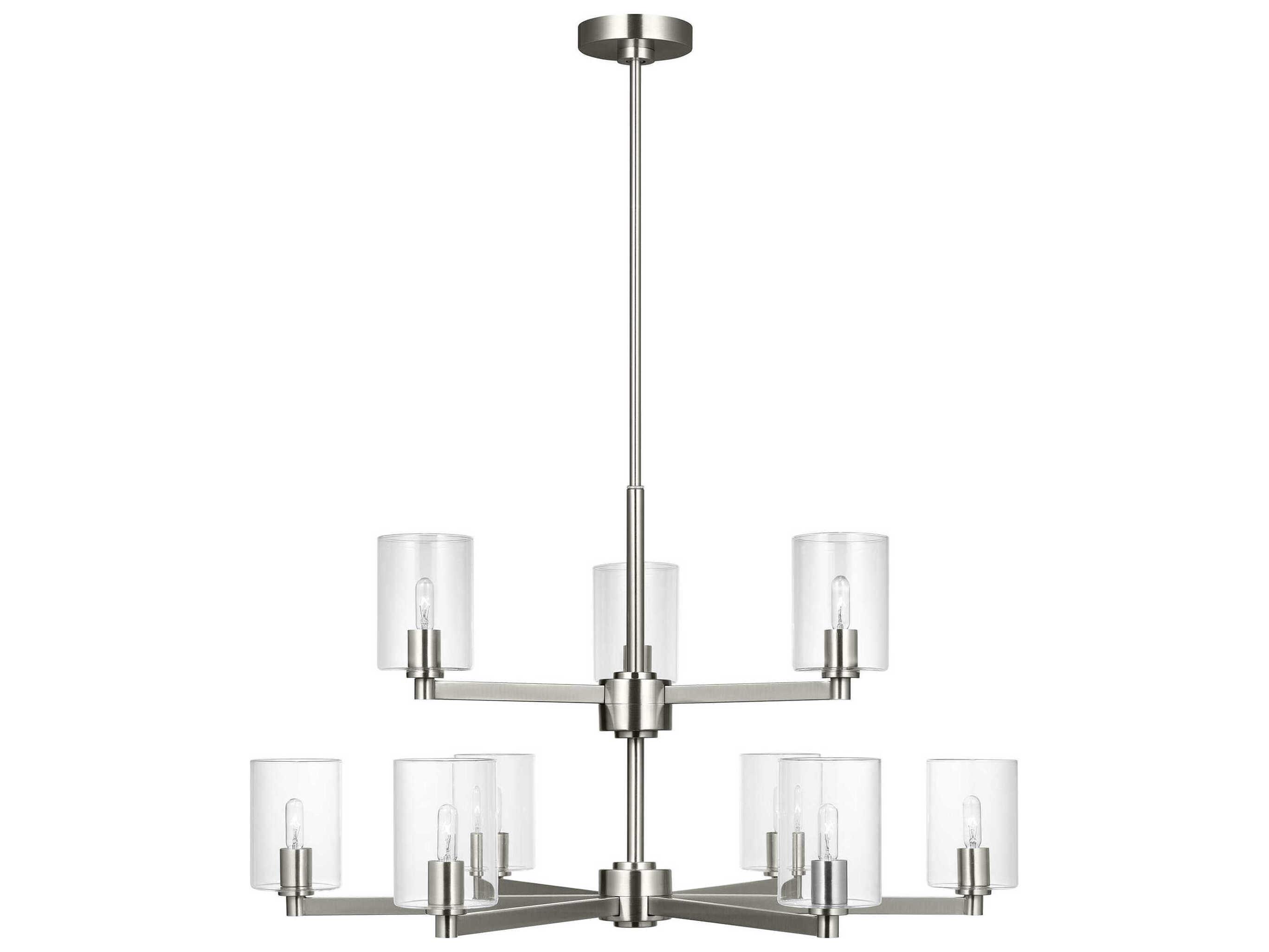 Visual Comfort Studio Fullton 9-Light Brushed Nickel Candelabra Cylinder Chandelier