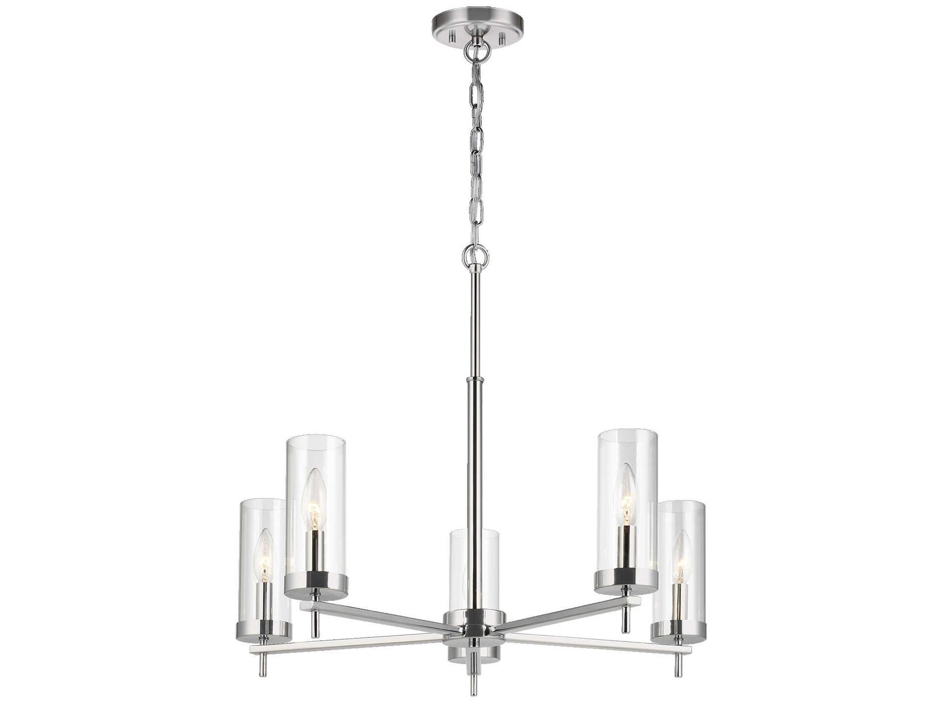Visual Comfort Studio Zire 5-Light Chrome Candelabra Cylinder Chandelier