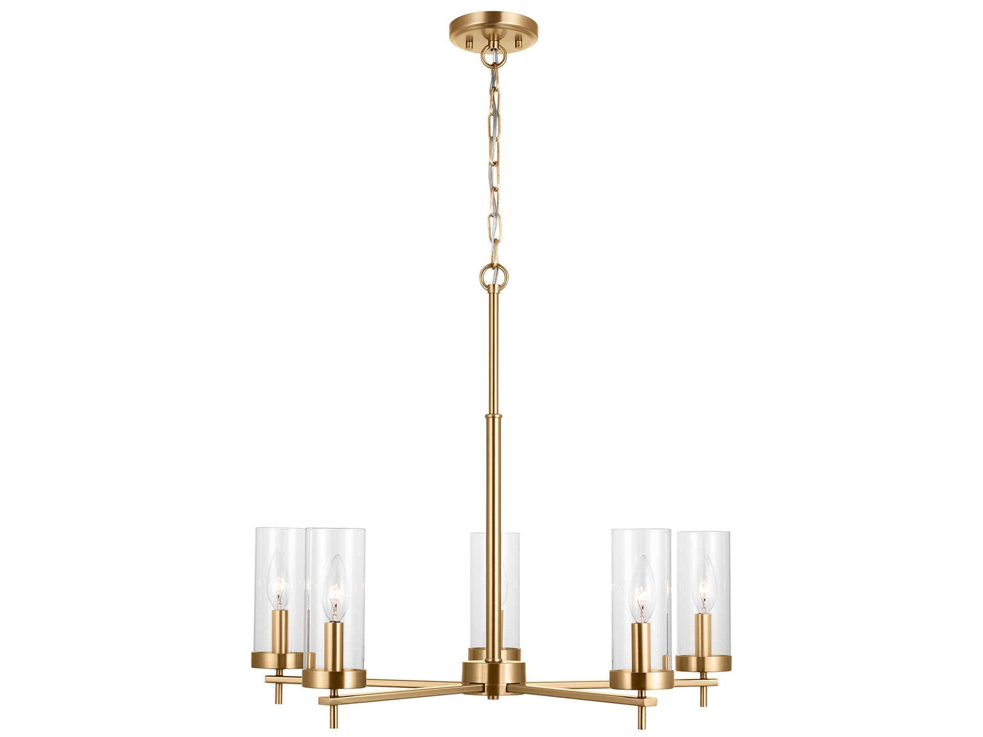 Visual Comfort Studio Zire 5-Light Satin Brass Candelabra Cylinder Chandelier