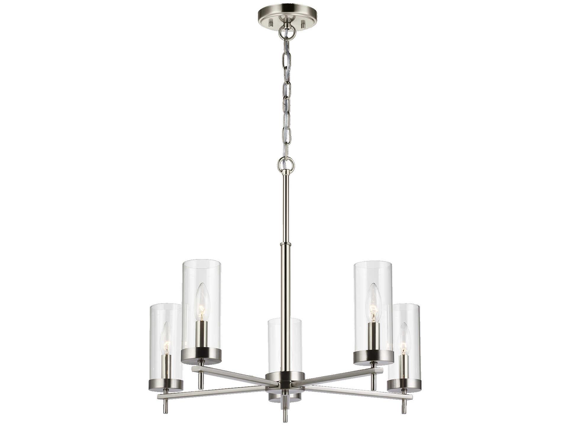 Visual Comfort Studio Zire 5-Light Brushed Nickel Candelabra Cylinder Chandelier