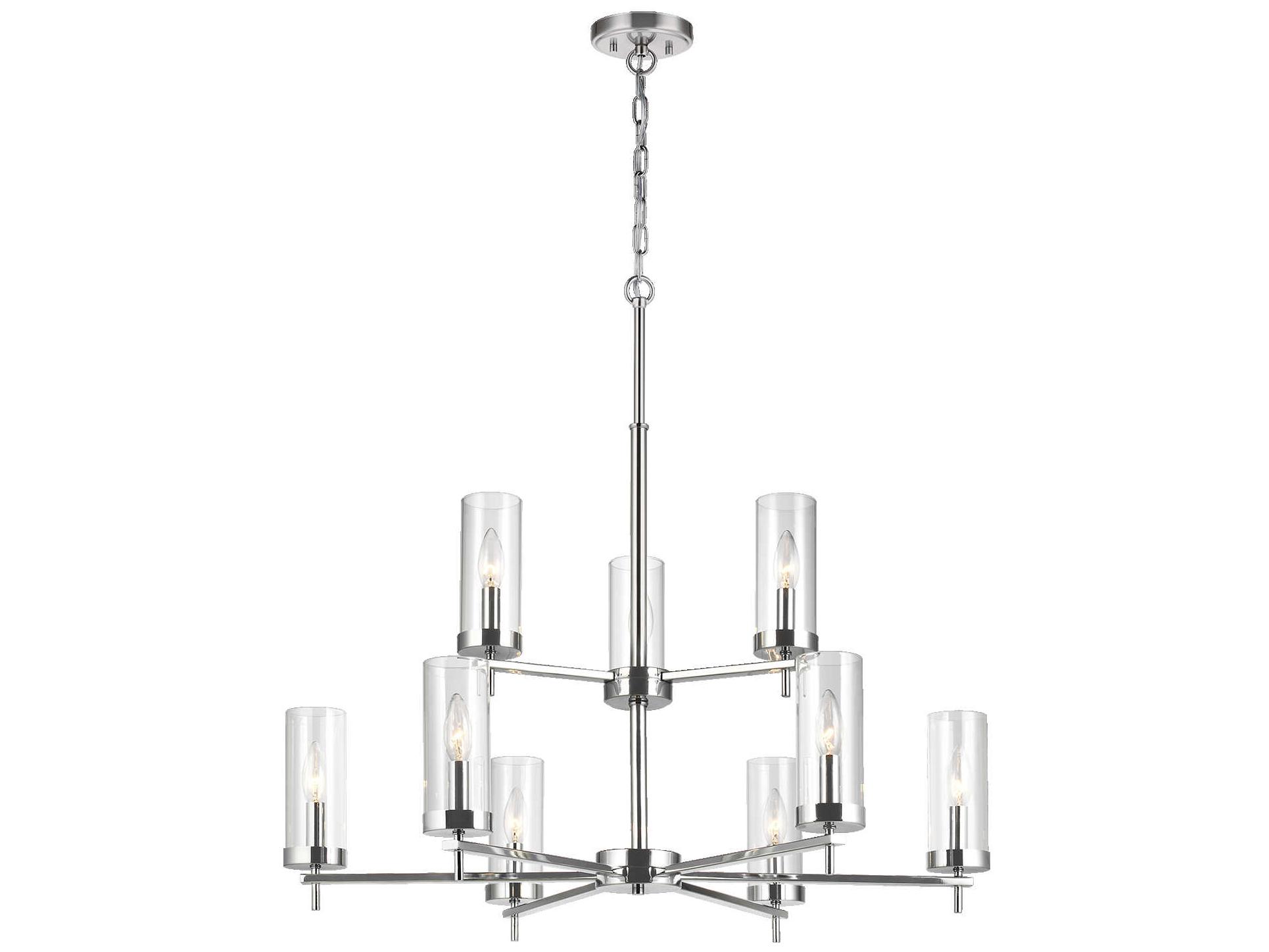 Visual Comfort Studio Zire 9-Light Chrome Candelabra Cylinder Tiered Chandelier