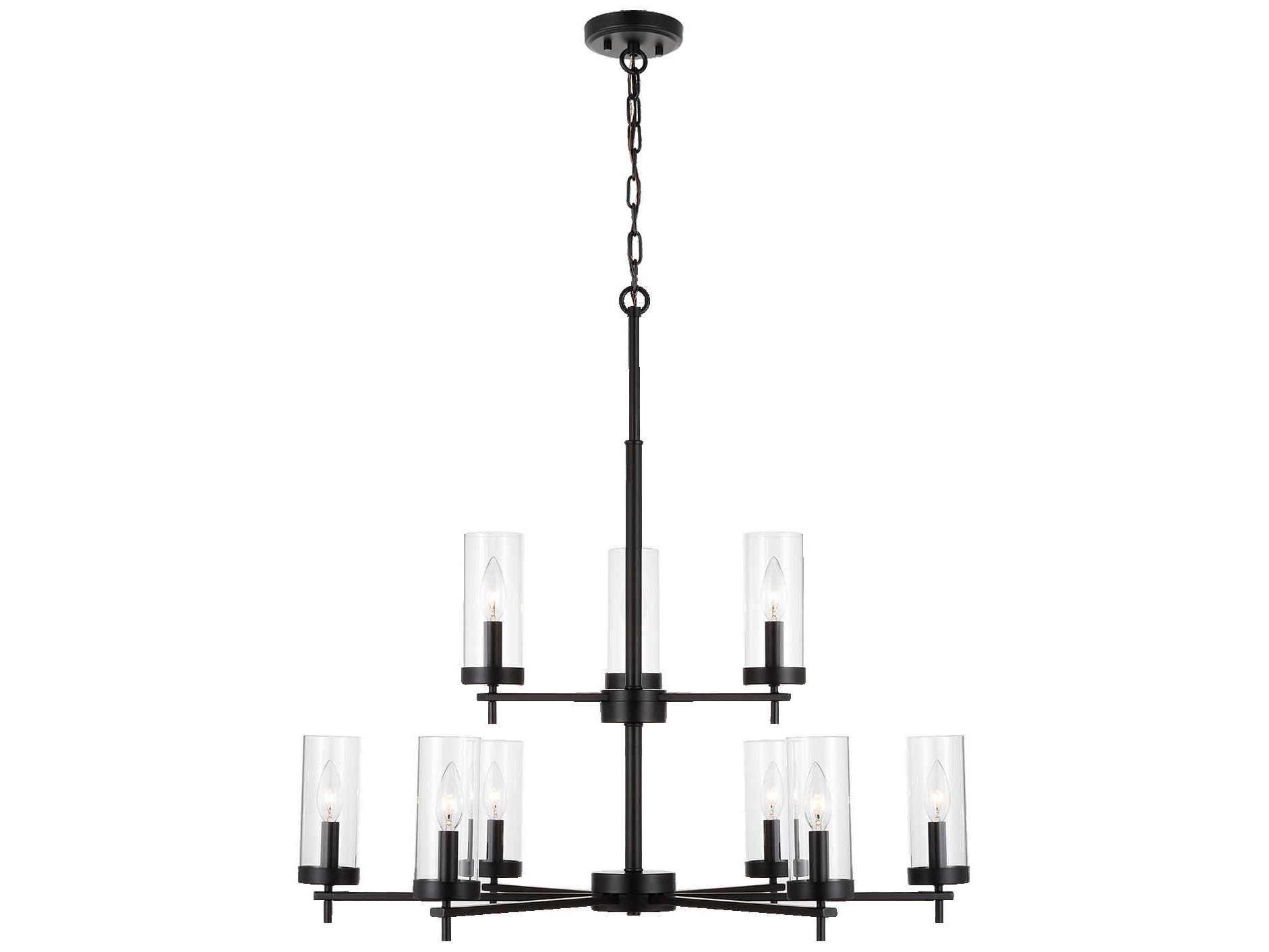Visual Comfort Studio Zire 9-Light Midnight Black Candelabra Cylinder Tiered Chandelier