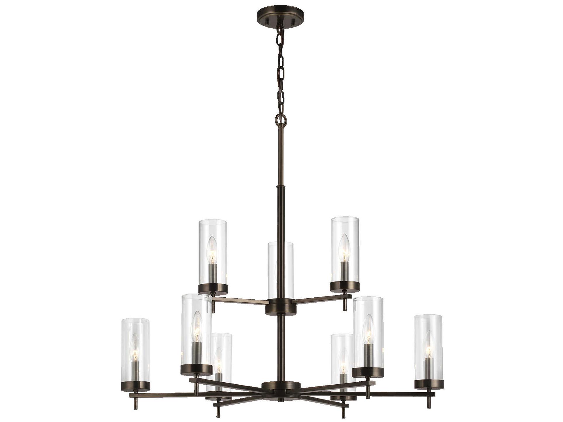Visual Comfort Studio Zire 9-Light Brushed Oil Rubbed Bronze Candelabra Cylinder Tiered Chandelier