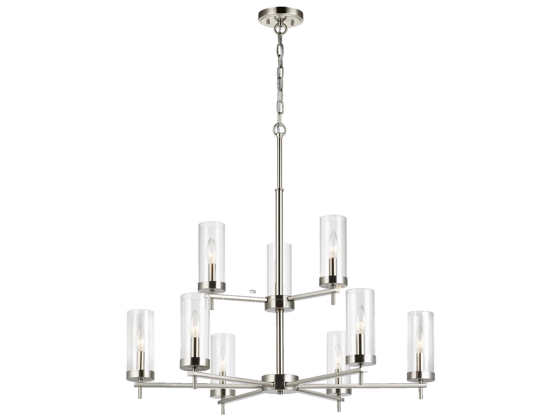 Visual Comfort Studio Zire 9-Light Brushed Nickel Candelabra Cylinder Tiered Chandelier