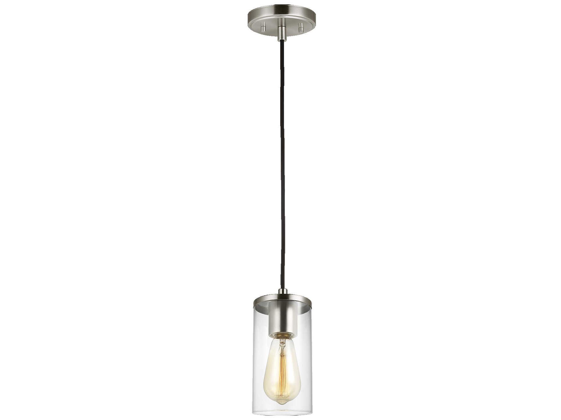 Visual Comfort Studio Zire 1-Light Brushed Nickel Cylinder Mini Pendant