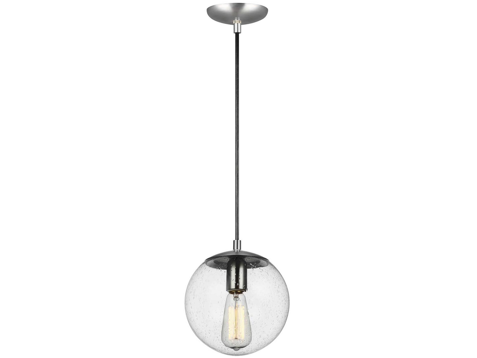 Visual Comfort Studio Leo 1-Light Satin Aluminum Silver Globe Mini Pendant
