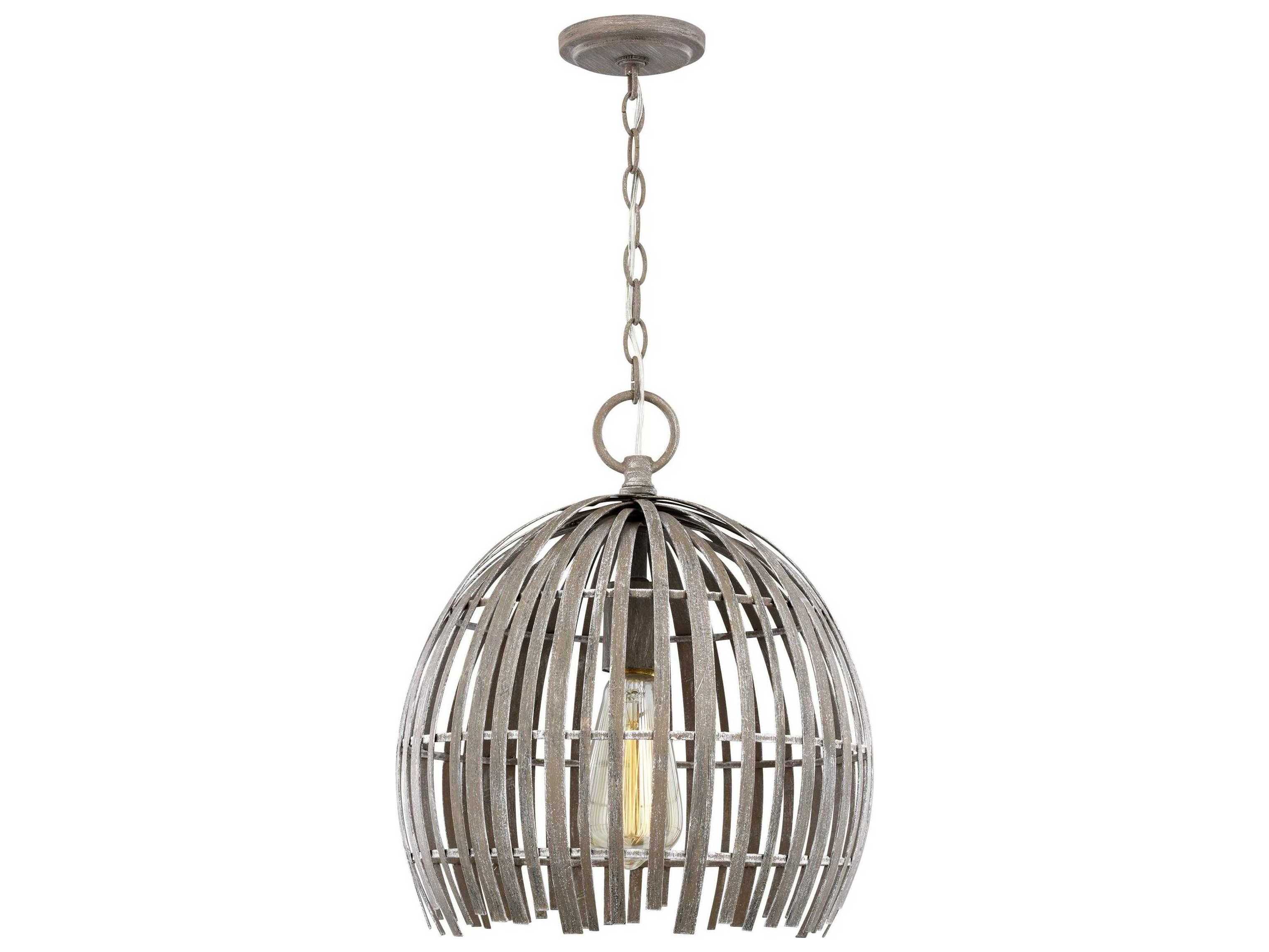 Visual Comfort Studio Hanalei 1-Light Washed Pine Gray Dome Mini Pendant