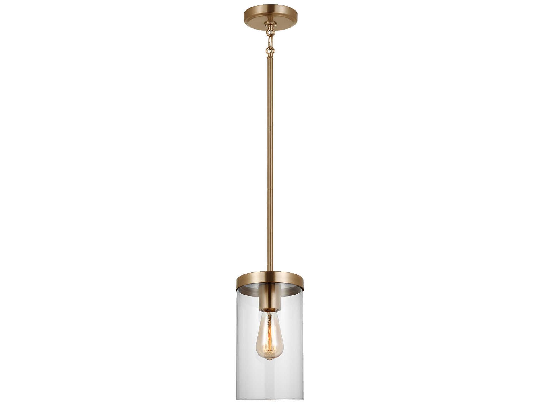 Visual Comfort Studio Zire 1-Light Satin Brass Cylinder Mini Pendant