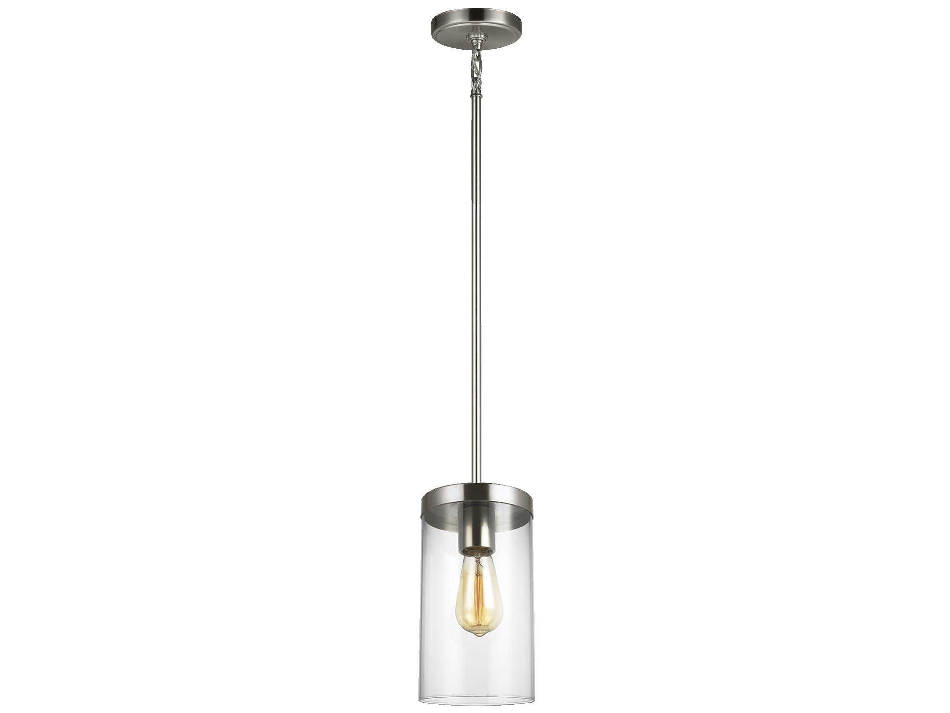Visual Comfort Studio Zire 1-Light Brushed Nickel Cylinder Mini Pendant