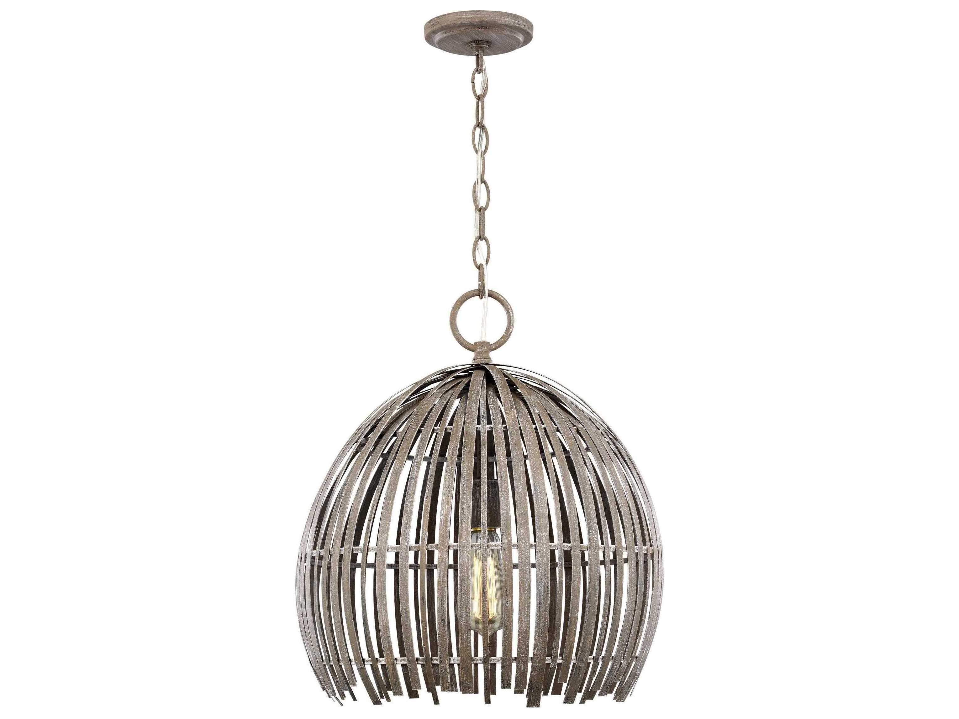 Visual Comfort Studio Hanalei 1-Light Washed Pine Gray Dome Pendant