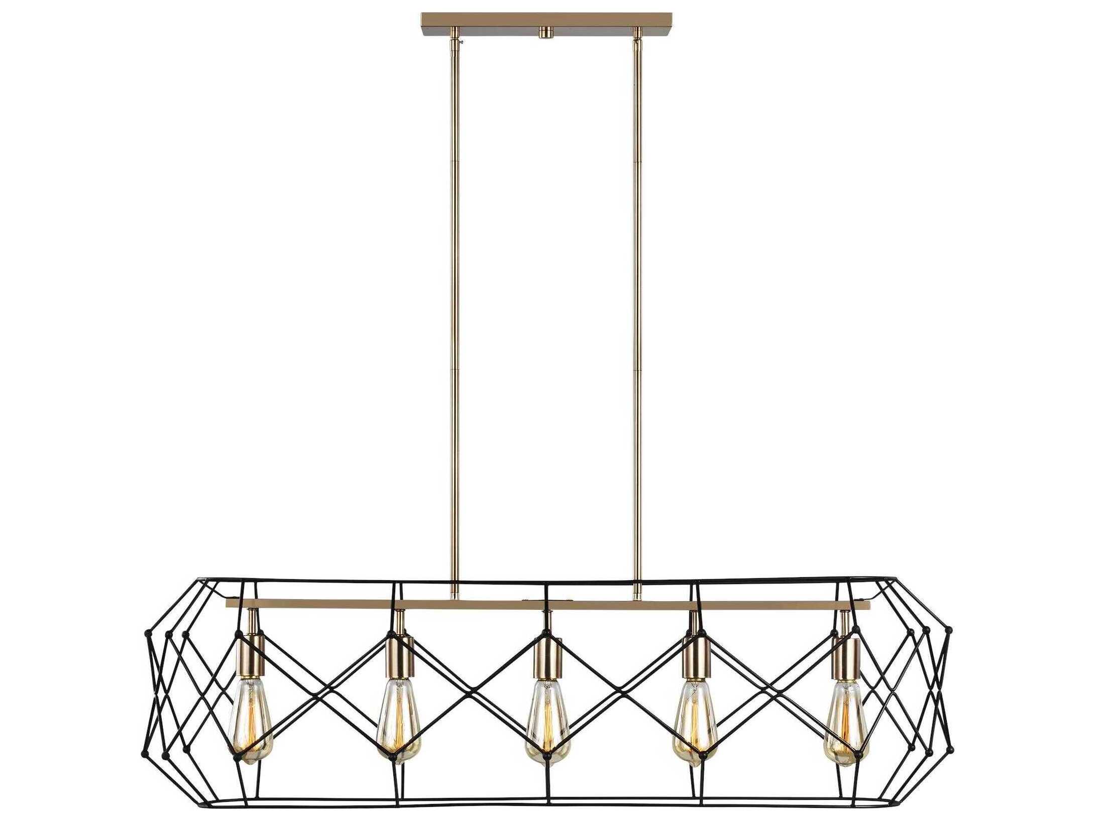 Visual Comfort Studio Zarra 5-Light Satin Brass Geometric Linear Island Pendant