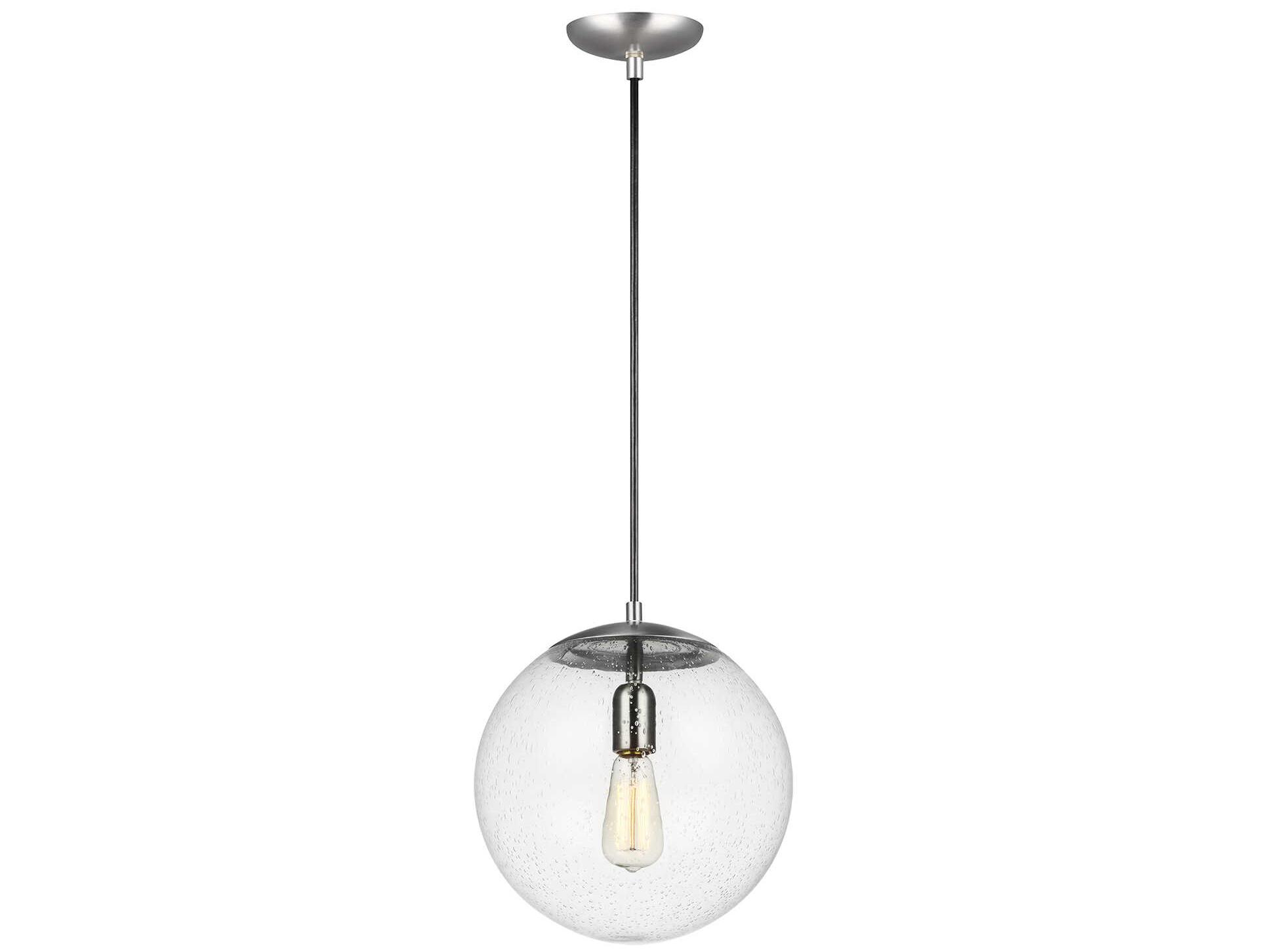 Visual Comfort Studio Leo 1-Light Satin Aluminum Silver Globe Mini Pendant
