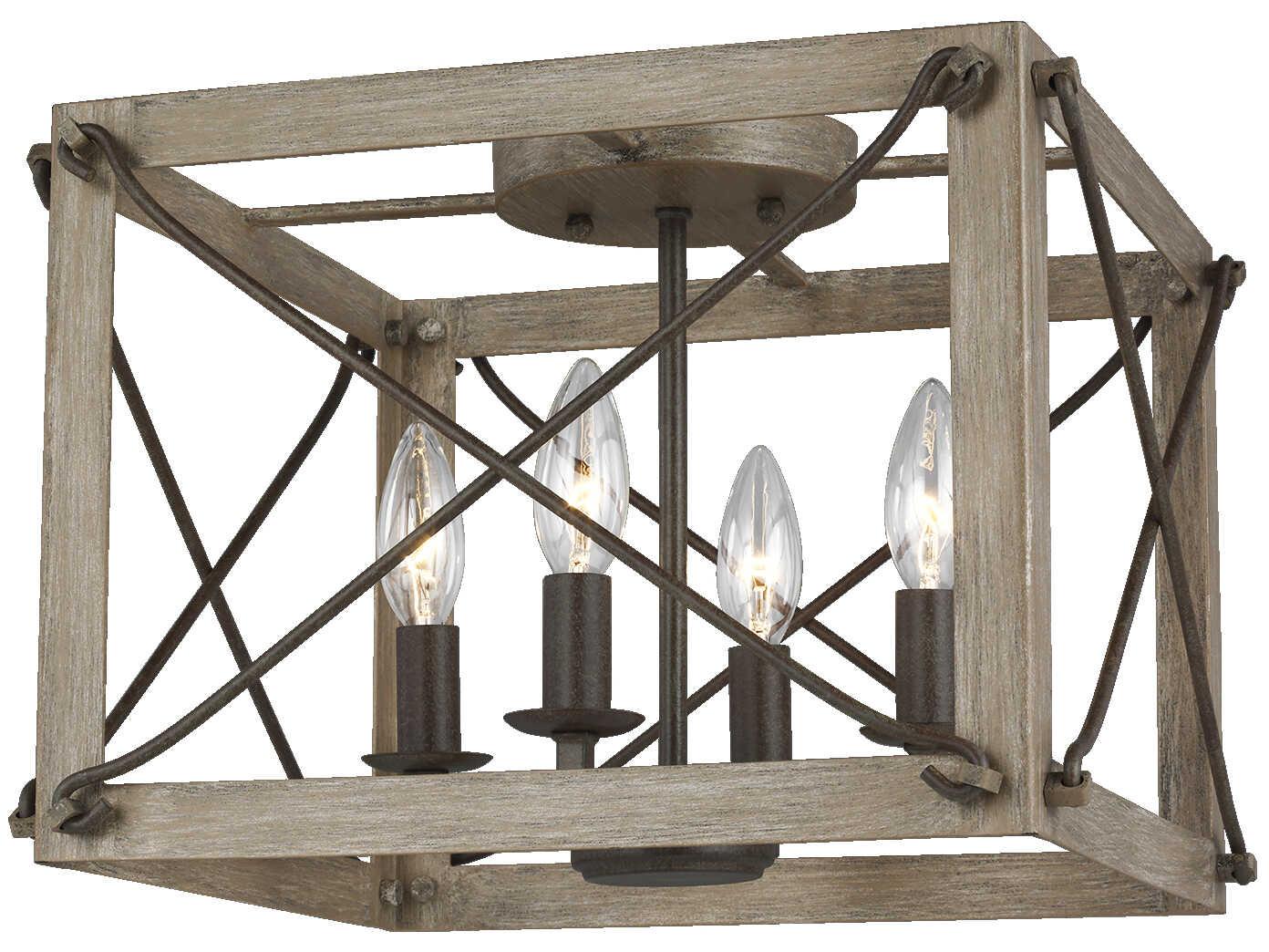 Visual Comfort Studio Thornwood 4-Light Washed Pine Brown Flush Mount