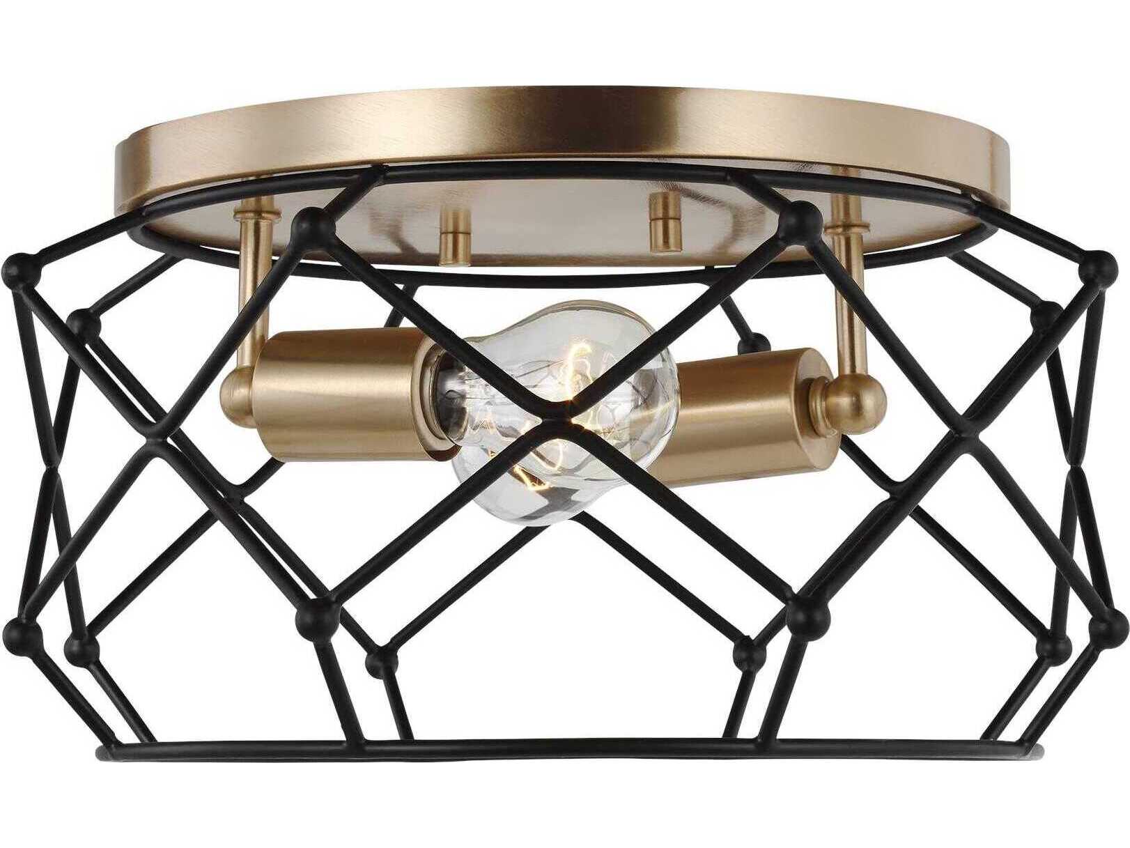 Visual Comfort Studio Zarra 2-Light Satin Brass Geometric Flush Mount