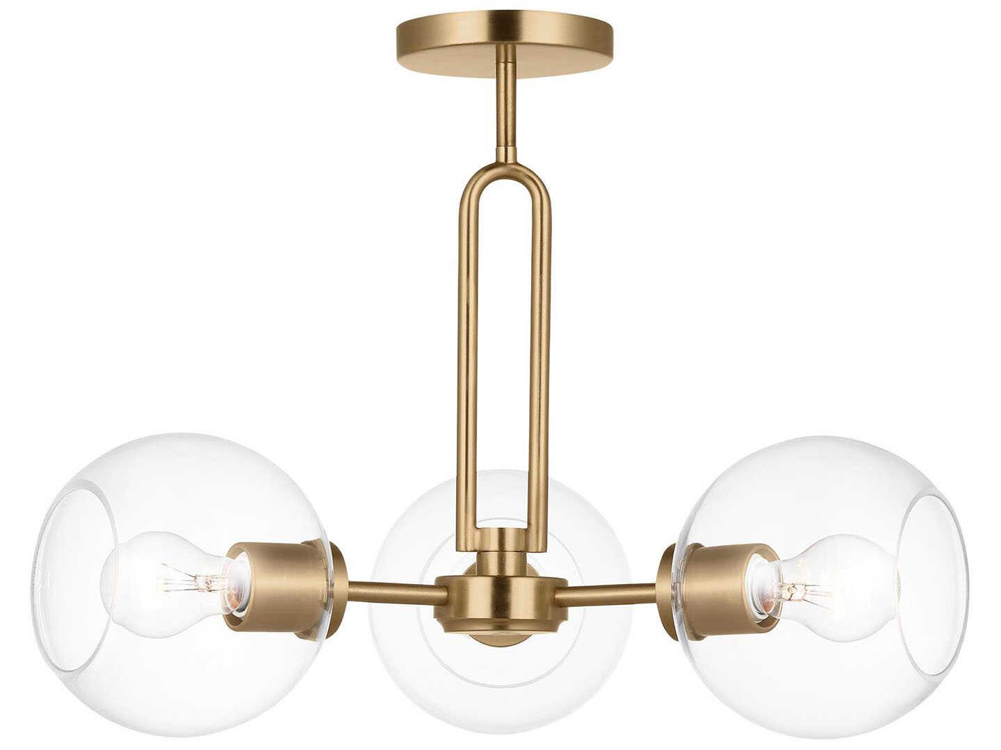 Visual Comfort Studio Codyn 3-Light Satin Brass Globe Semi Flush Mount