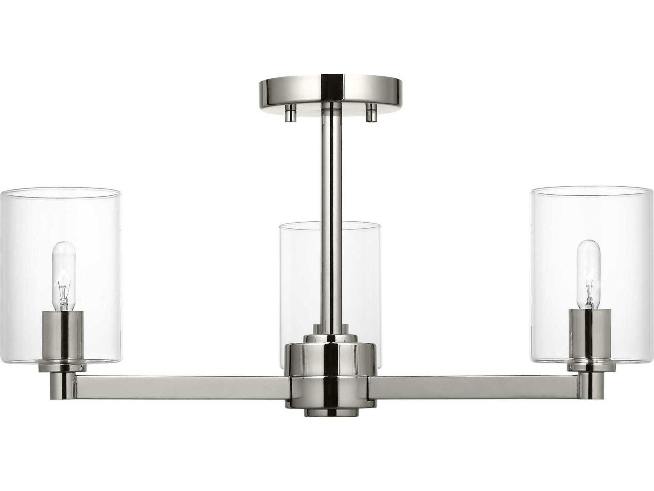 Visual Comfort Studio Fullton 3-Light Brushed Nickel Cylinder Semi Flush Mount