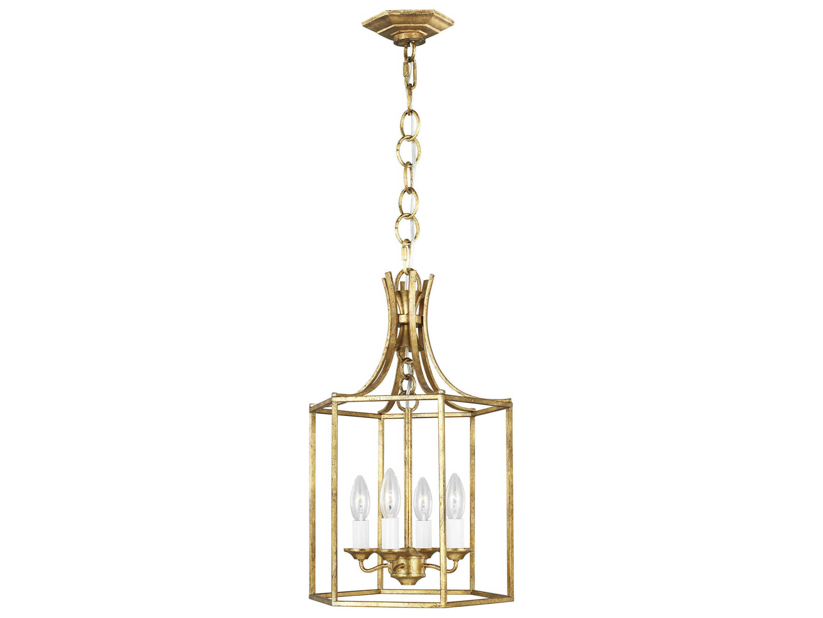 Visual Comfort Studio Bantry House 4-Light Antique Gild Gold Candelabra Lantern Chandelier