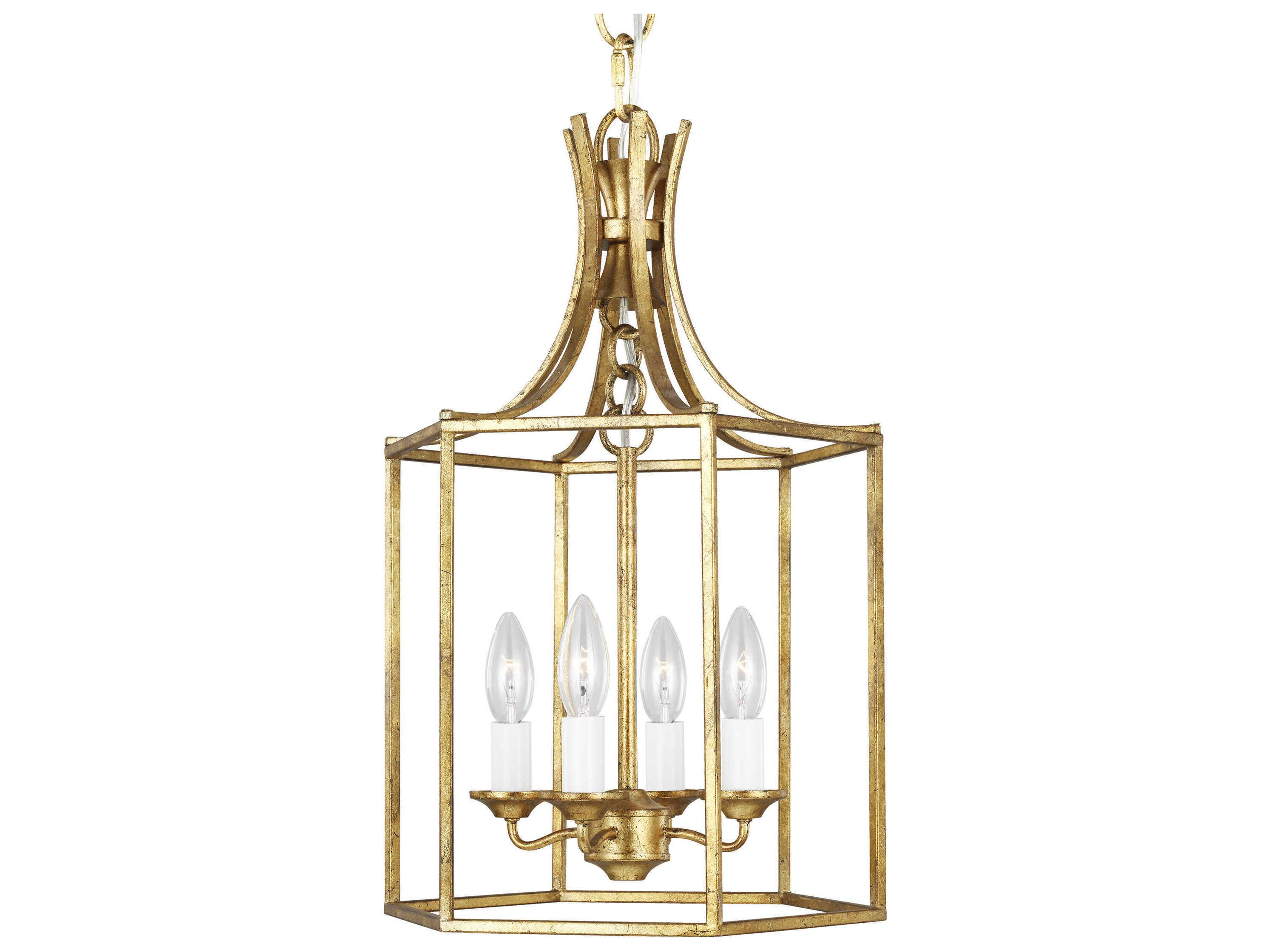 Visual Comfort Studio Bantry House 4-Light Antique Gild Gold Candelabra Lantern Chandelier