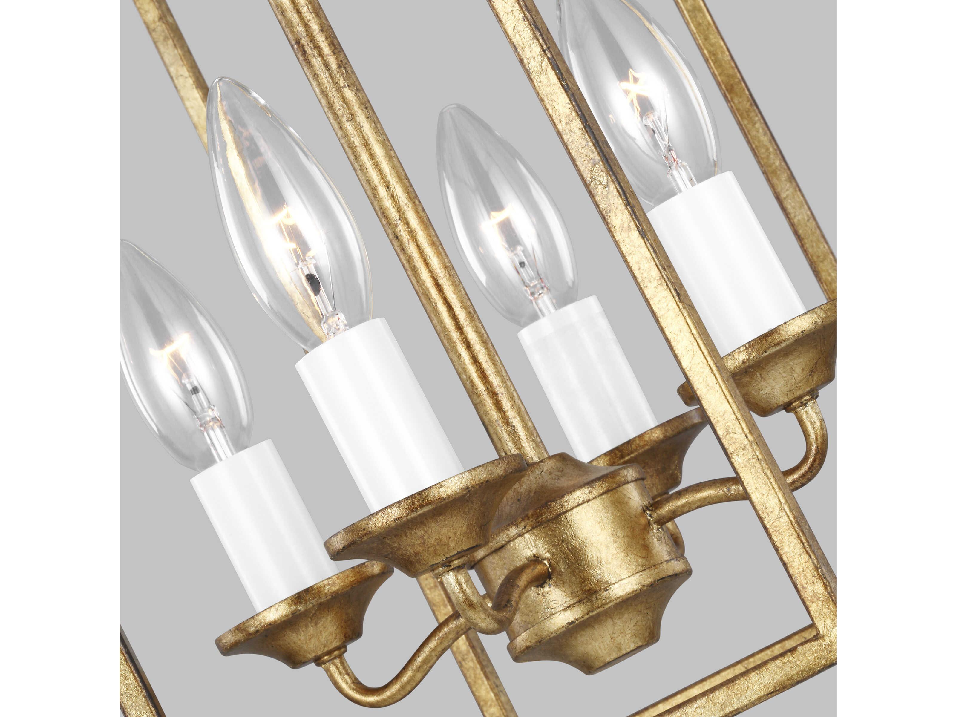 Visual Comfort Studio Bantry House 4-Light Antique Gild Gold Candelabra Lantern Chandelier