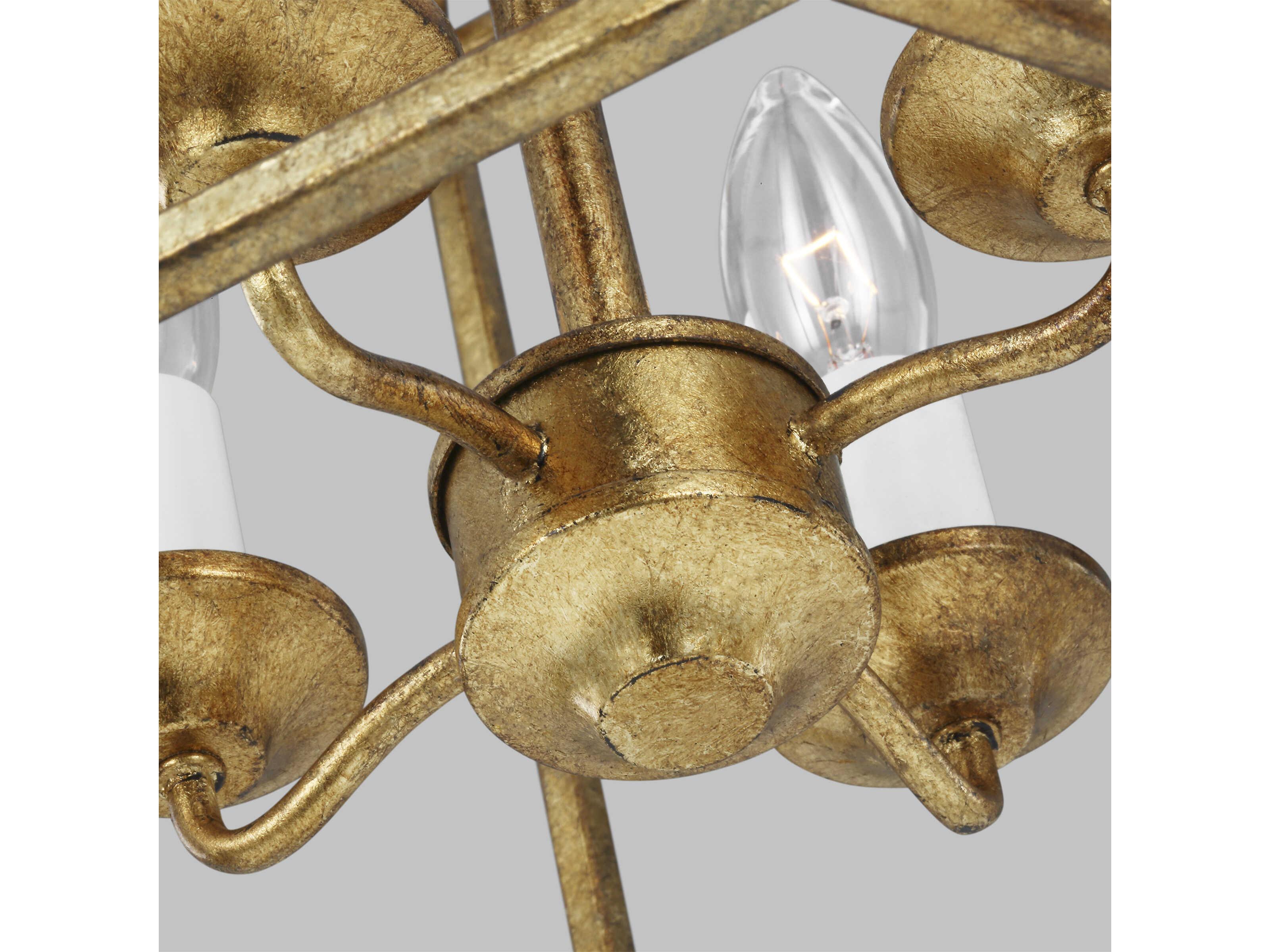 Visual Comfort Studio Bantry House 4-Light Antique Gild Gold Candelabra Lantern Chandelier
