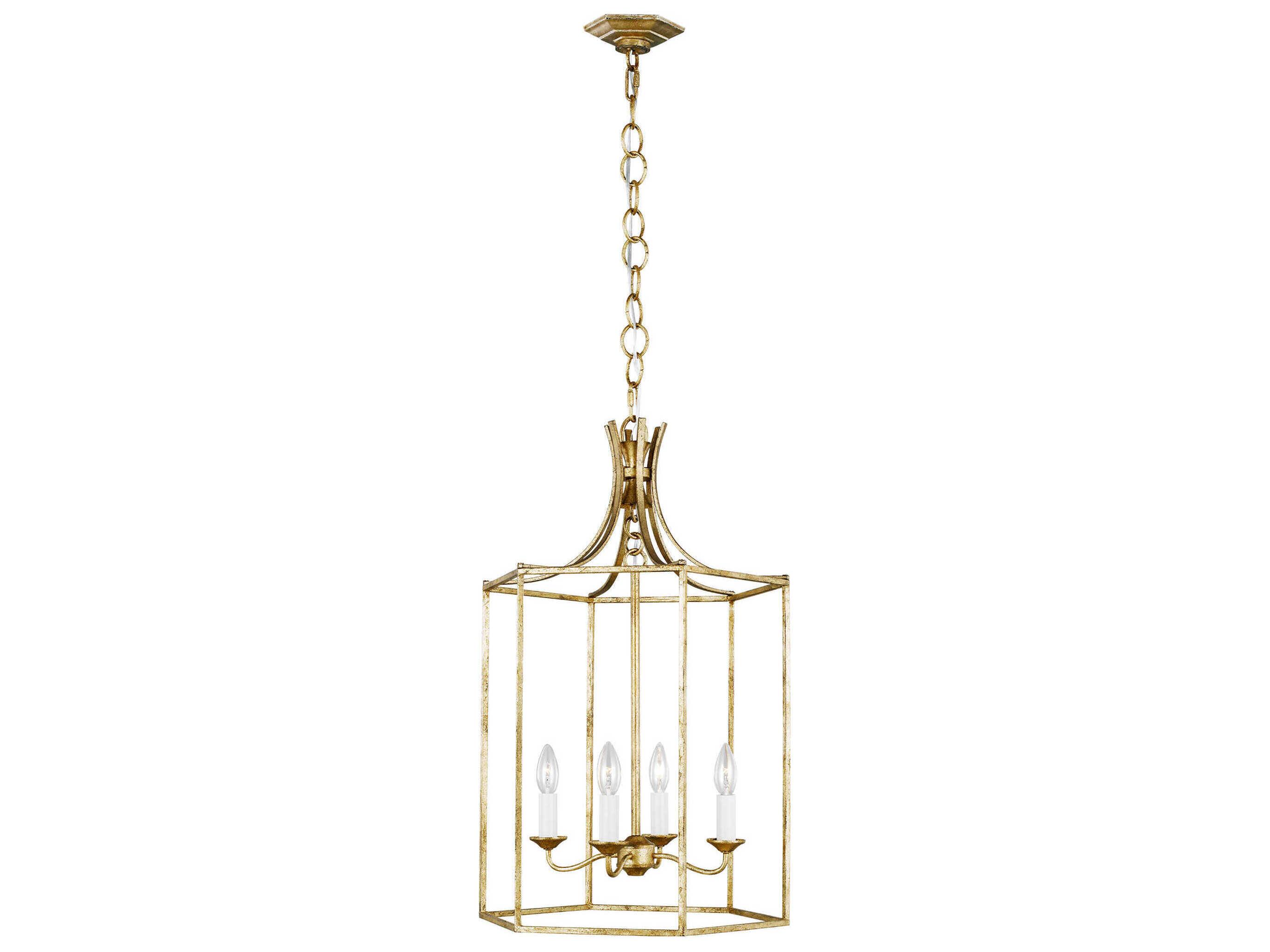 Visual Comfort Studio Bantry House 4-Light Antique Gild Gold Candelabra Lantern Chandelier