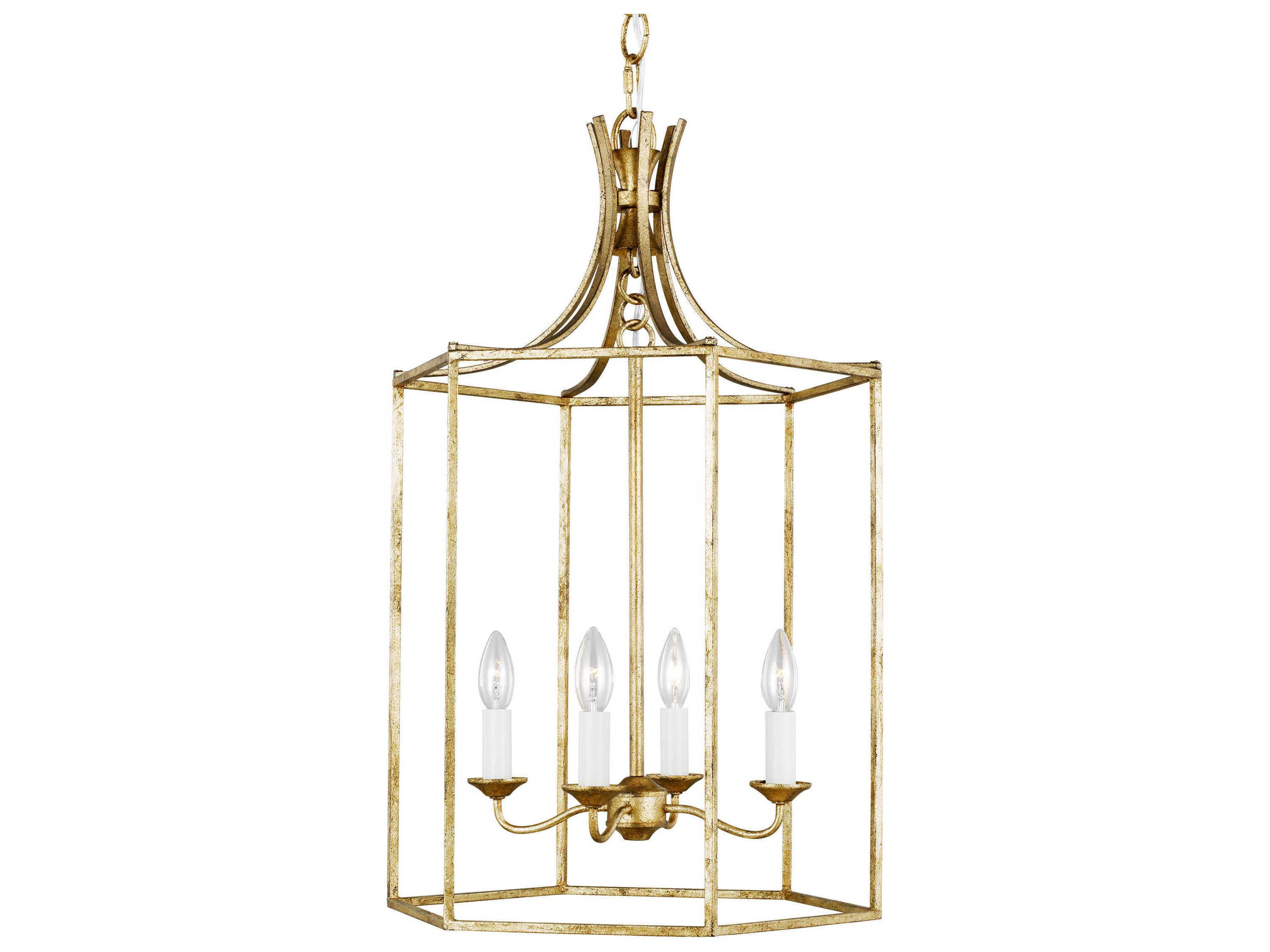 Visual Comfort Studio Bantry House 4-Light Antique Gild Gold Candelabra Lantern Chandelier