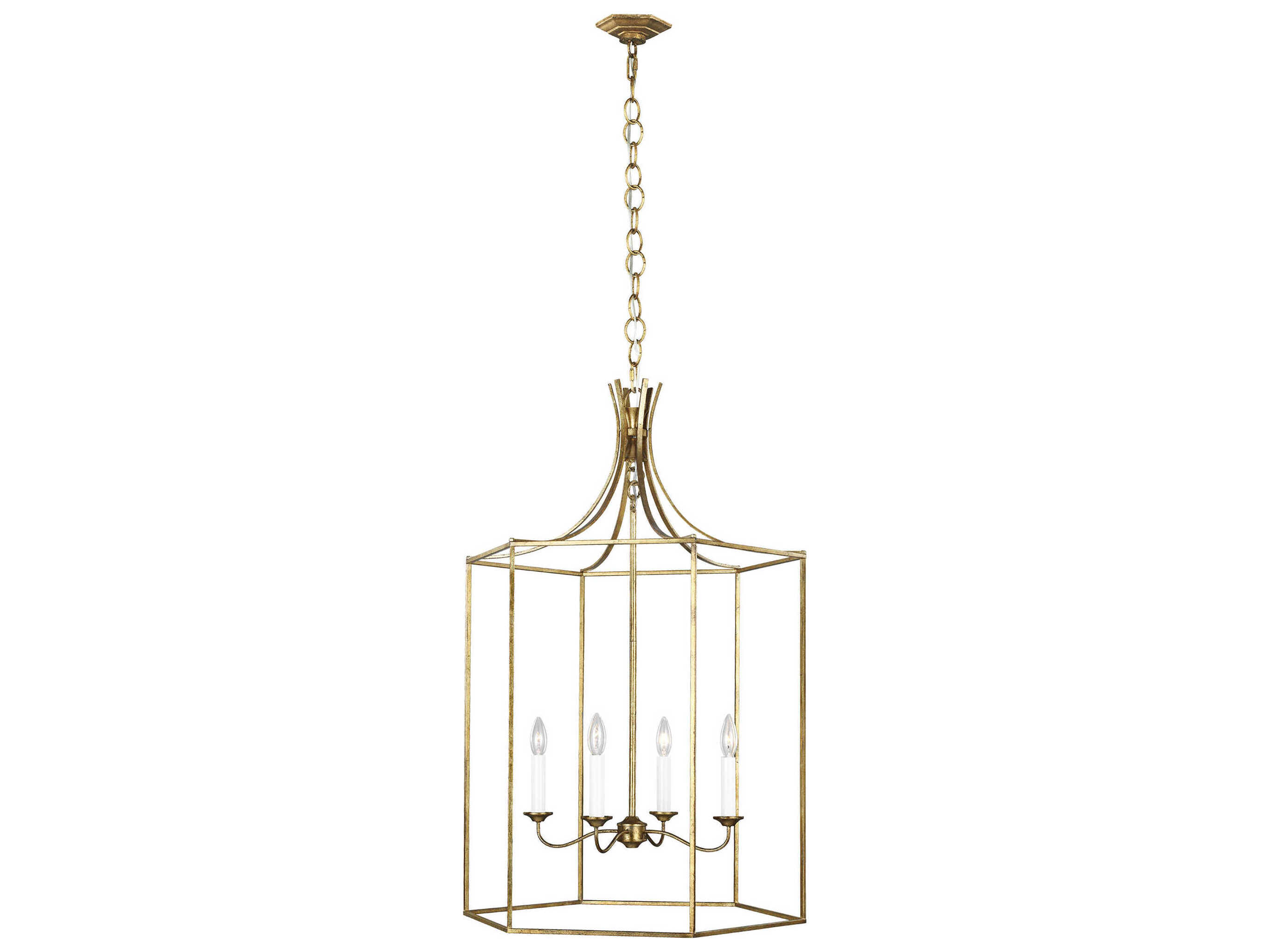 Visual Comfort Studio Bantry House 4-Light Antique Gild Gold Candelabra Lantern Chandelier