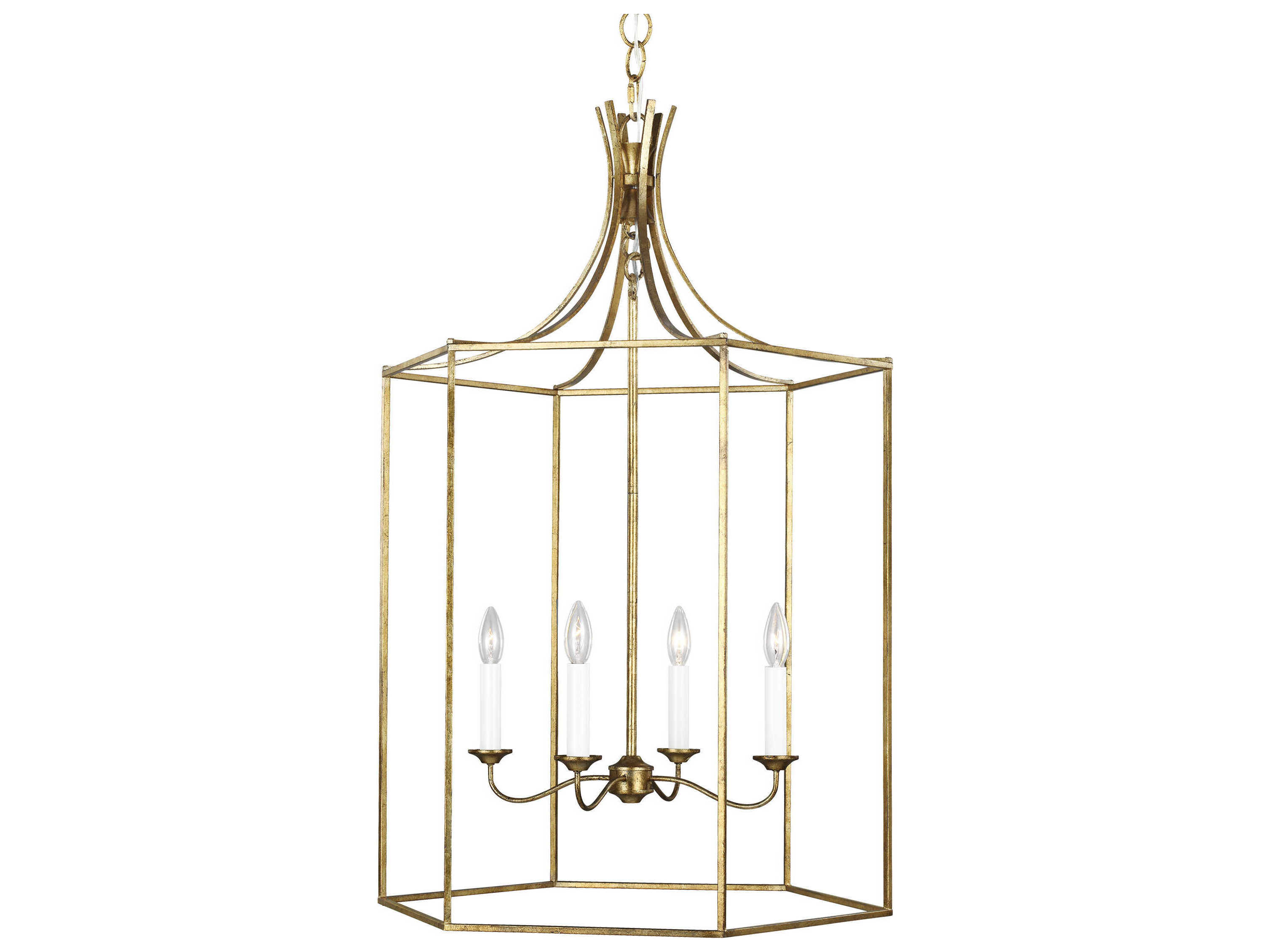 Visual Comfort Studio Bantry House 4-Light Antique Gild Gold Candelabra Lantern Chandelier