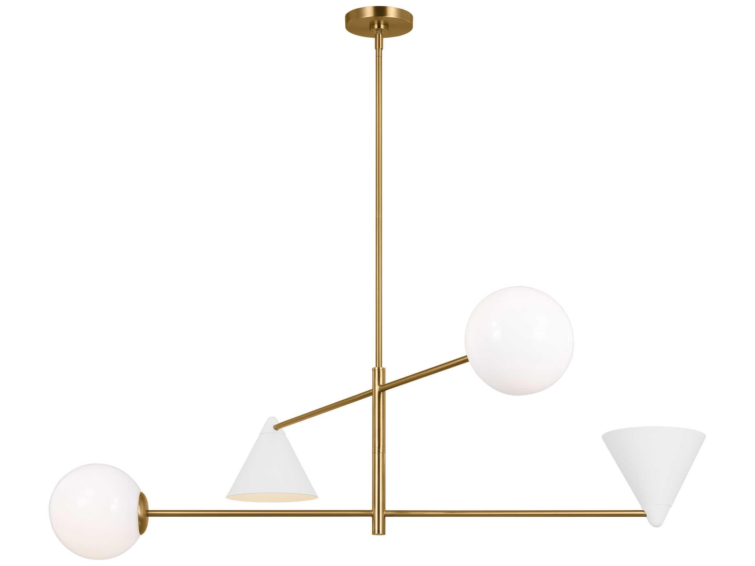 Visual Comfort Studio Cosmo 4-Light Matte White Burnished Brass Globe Geometric Tiered Chandelier