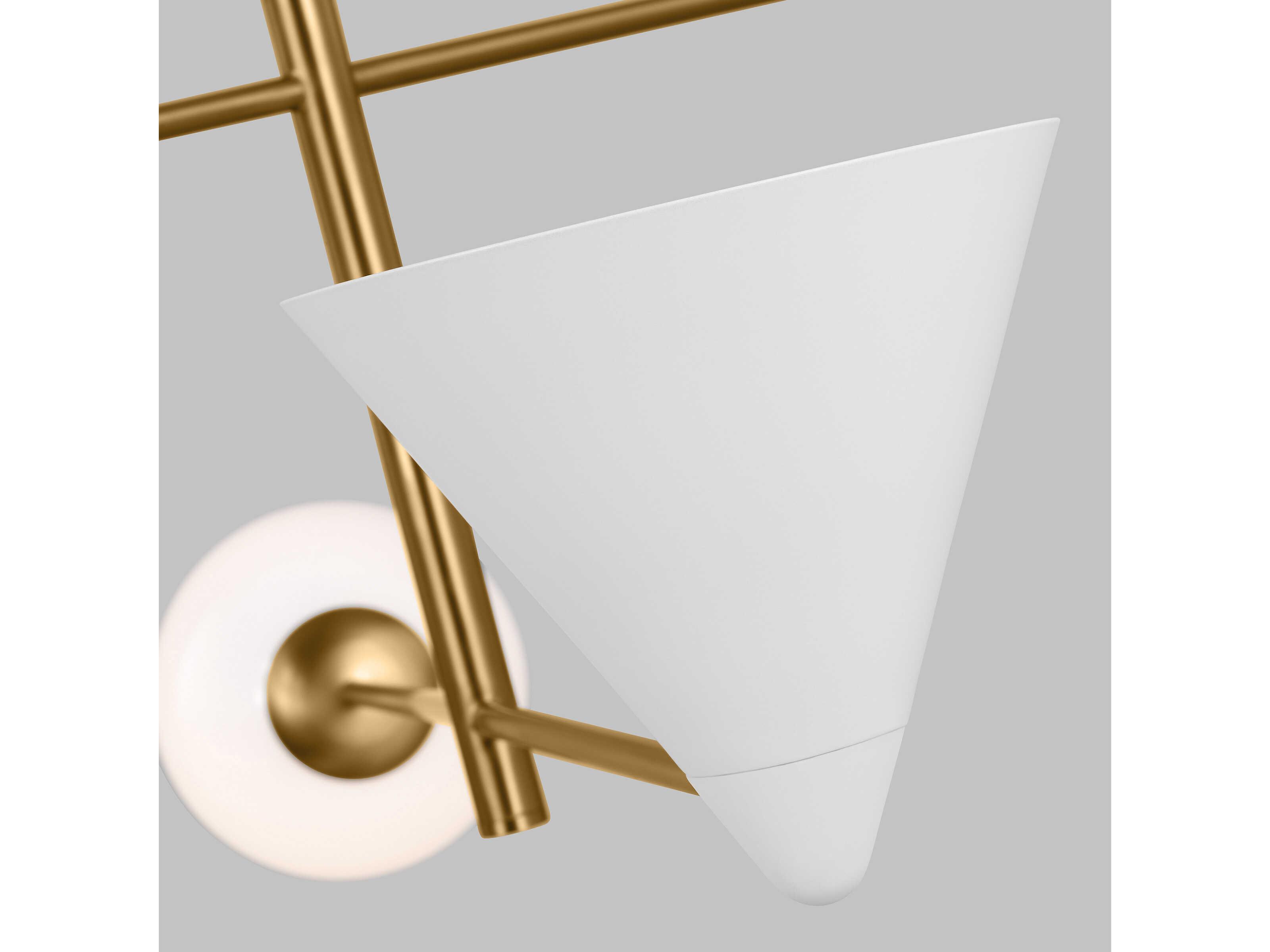 Visual Comfort Studio Cosmo 4-Light Matte White Burnished Brass Globe Geometric Tiered Chandelier