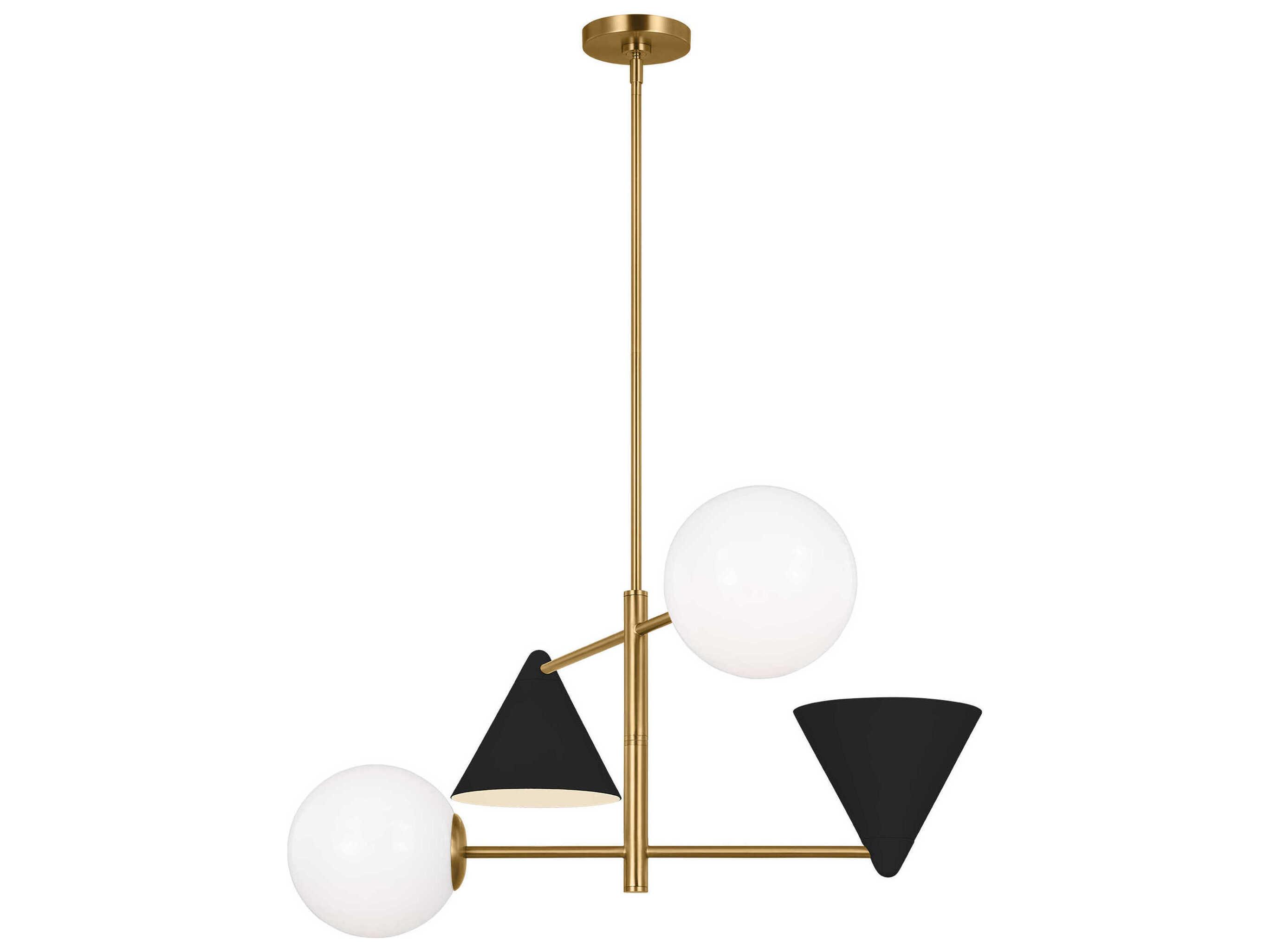 Visual Comfort Studio Cosmo 4-Light Midnight Black Burnished Brass Globe Geometric Tiered Chandelier