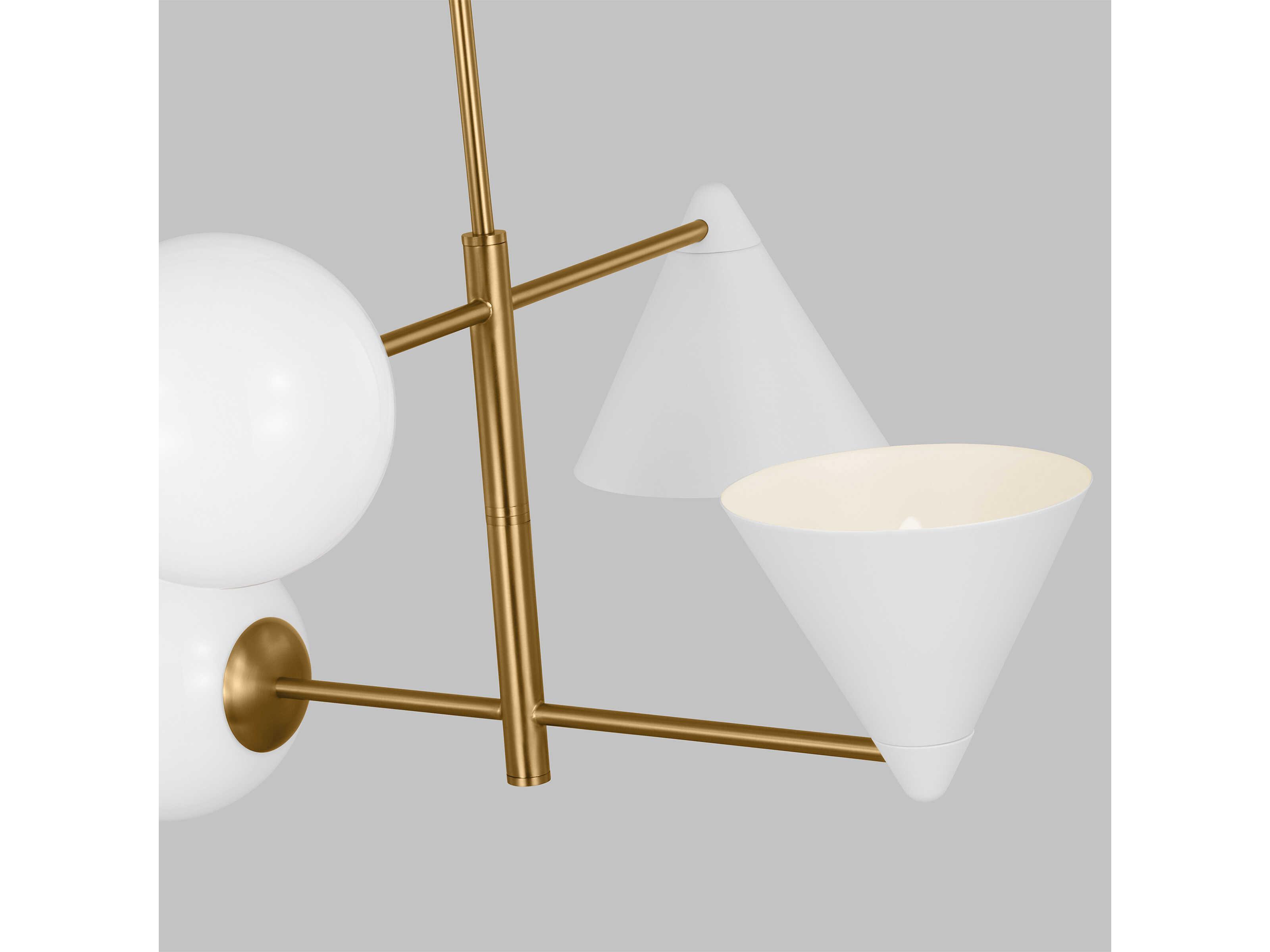 Visual Comfort Studio Cosmo 4-Light Matte White Burnished Brass Globe Geometric Tiered Chandelier