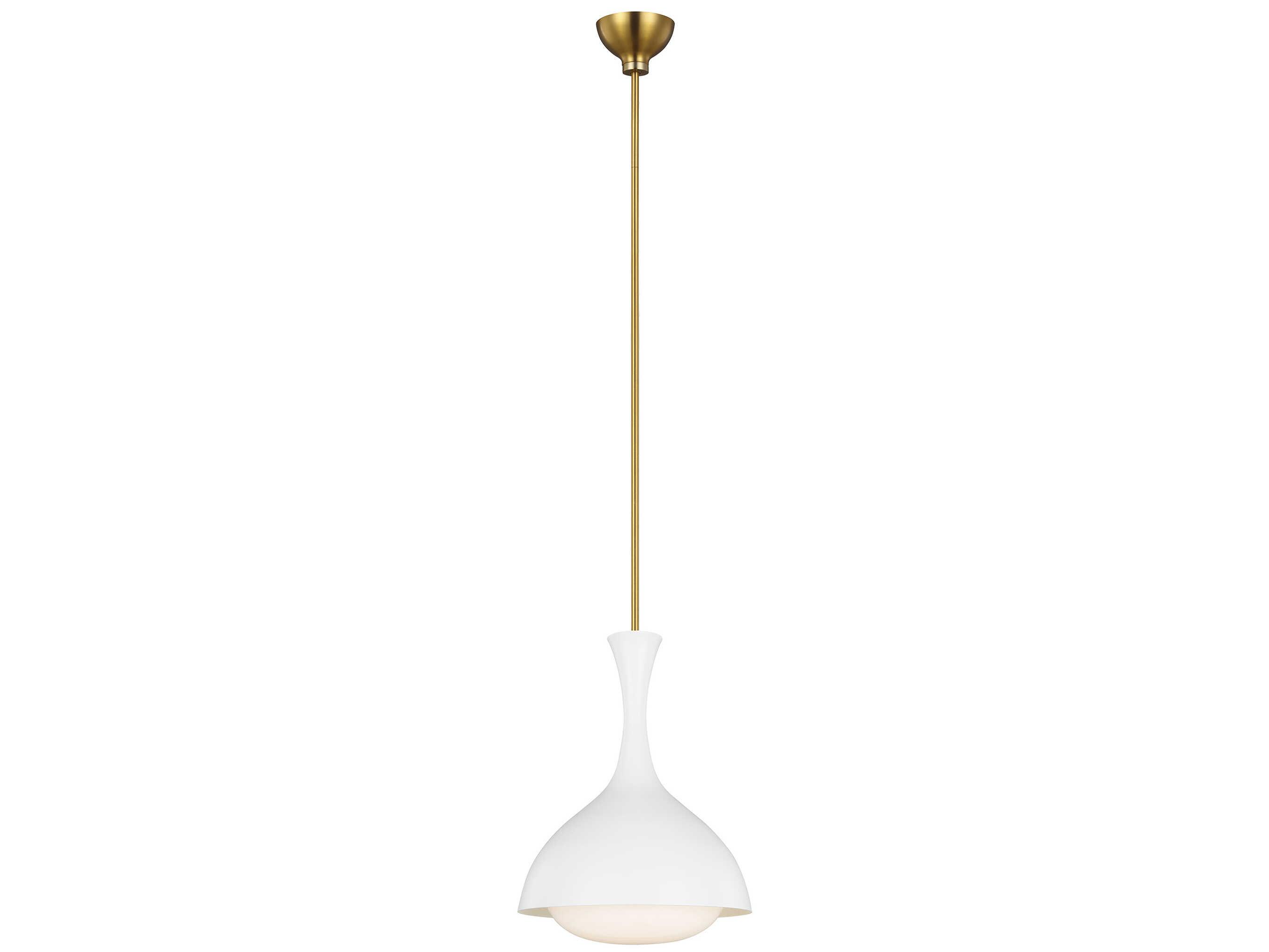 Visual Comfort Studio Lucerne 1-Light Matte White Burnished Brass Dome Mini Pendant