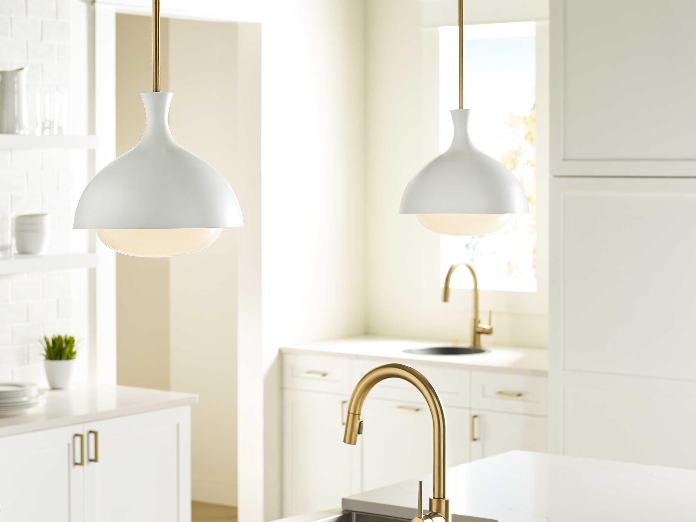 Visual Comfort Studio Lucerne 1-Light Matte White Burnished Brass Dome Mini Pendant