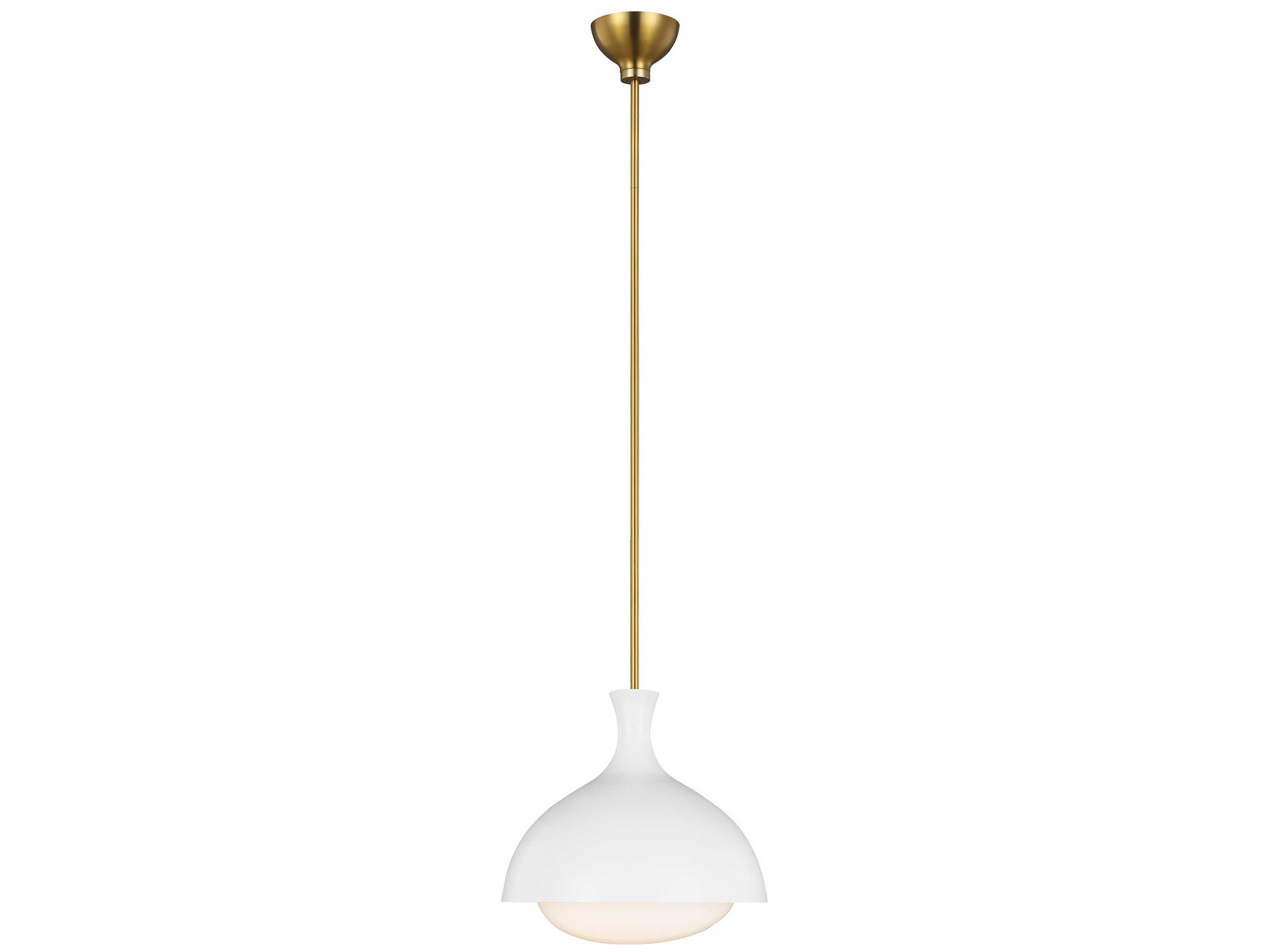 Visual Comfort Studio Lucerne 1-Light Matte White Burnished Brass Dome Mini Pendant