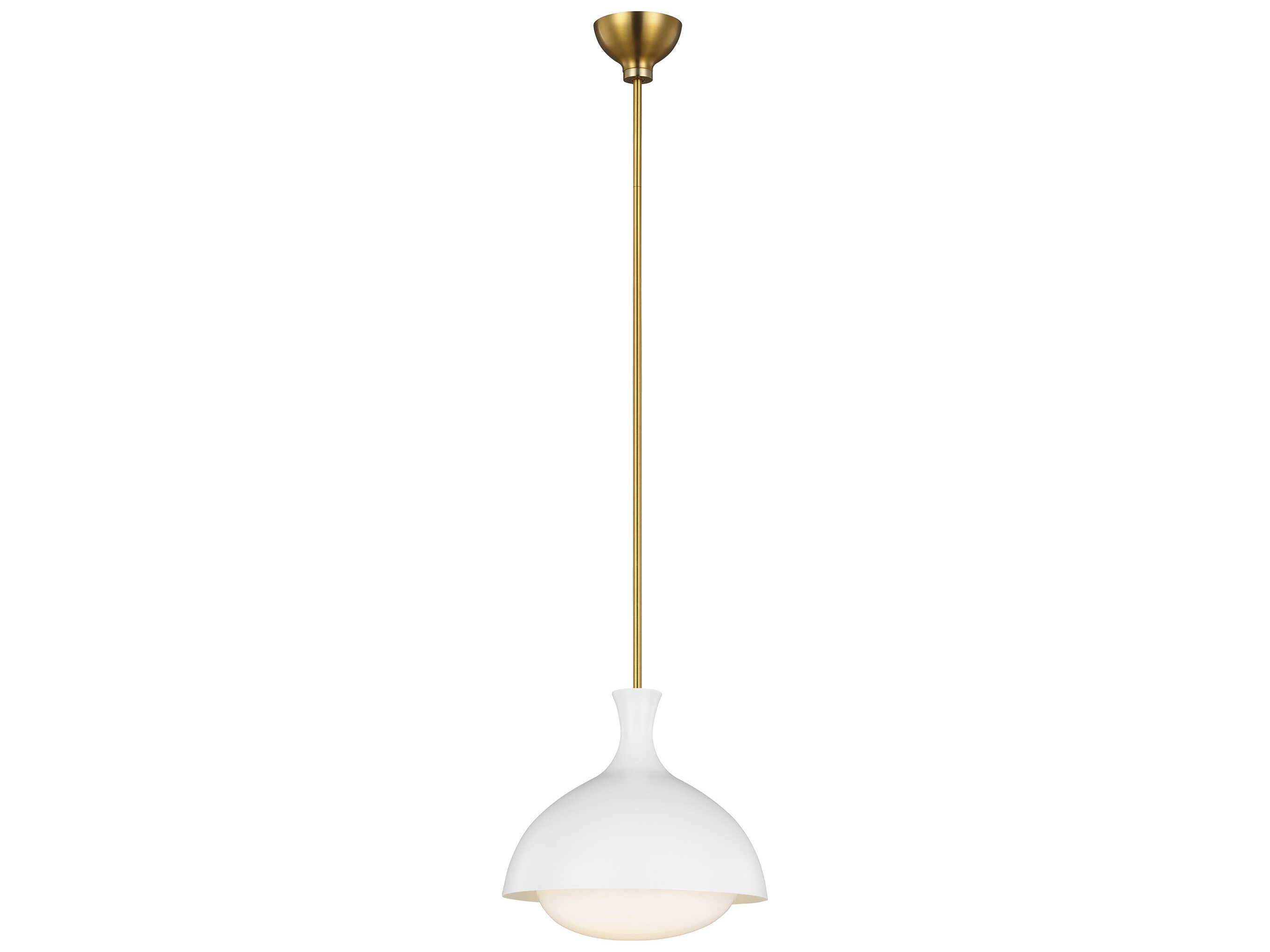 Visual Comfort Studio Lucerne 1-Light Matte White Burnished Brass Dome Mini Pendant