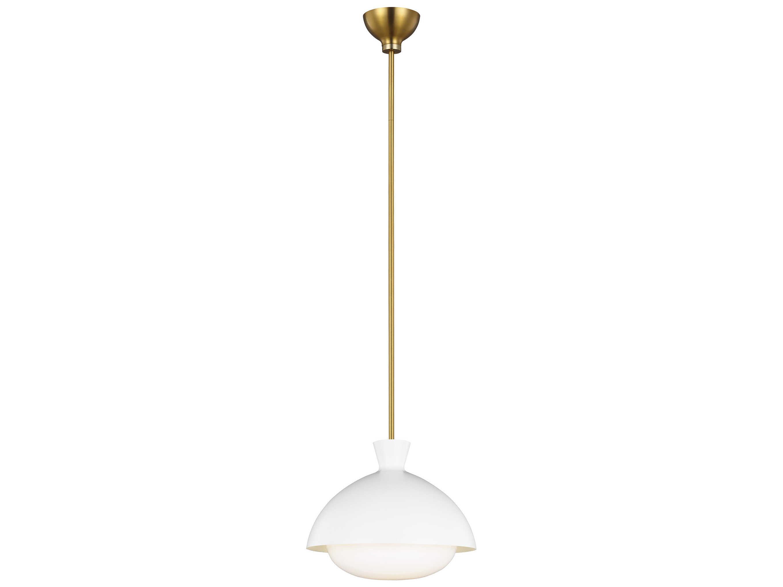Visual Comfort Studio Lucerne 1-Light Matte White Burnished Brass Dome Pendant