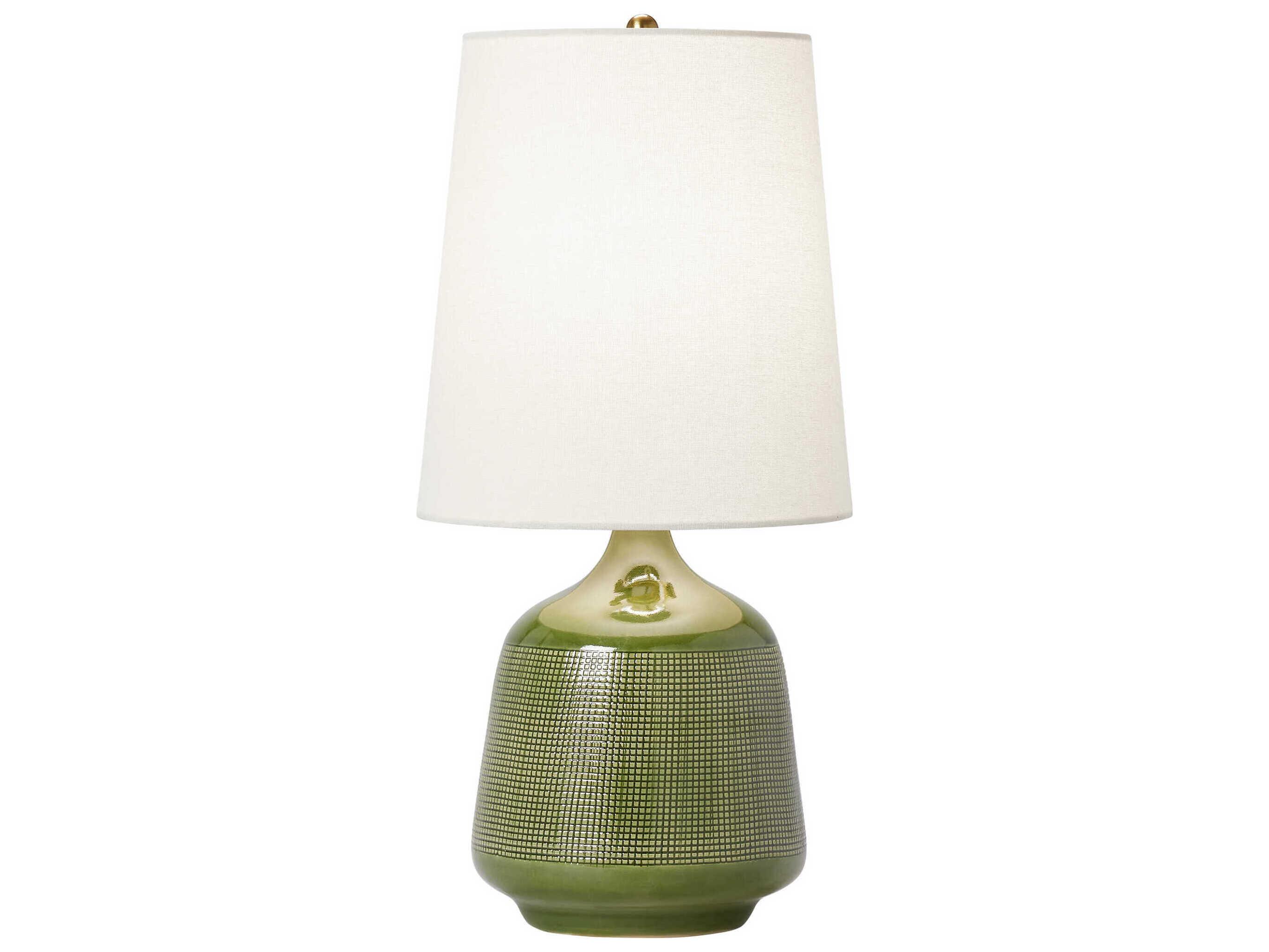 Visual Comfort Studio Ornella Green White Linen Fabric Table Lamp