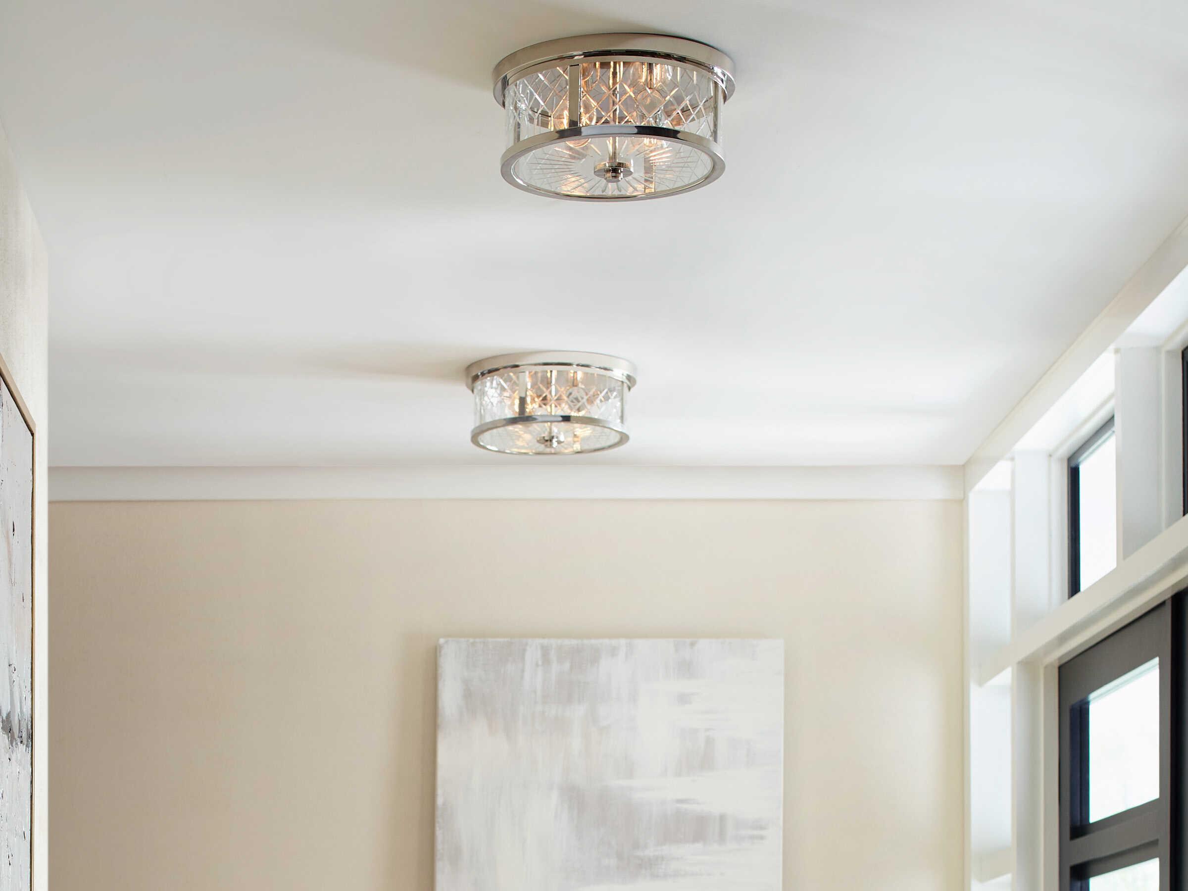 Visual Comfort Studio Alec 2-Light Polished Nickel Drum Flush Mount